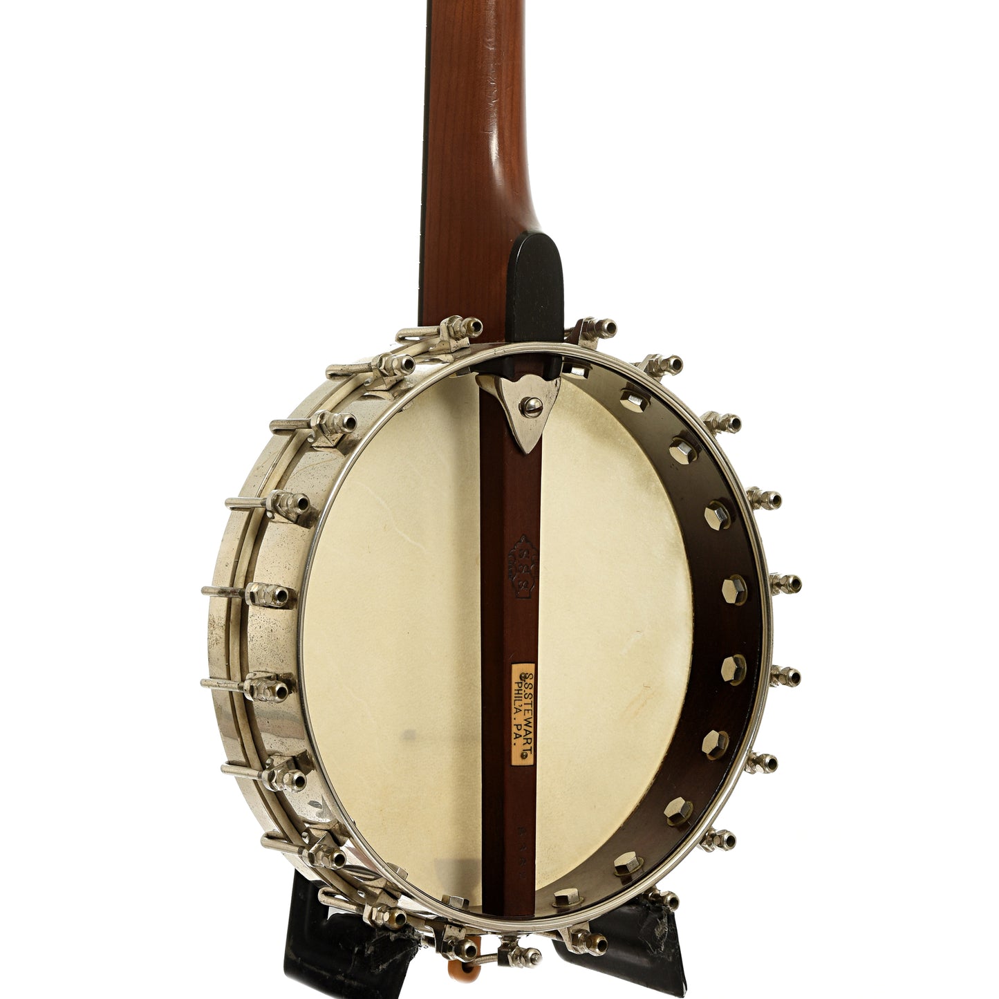 back and side of S.S. Stewart Lady Stewart Openback Banjo