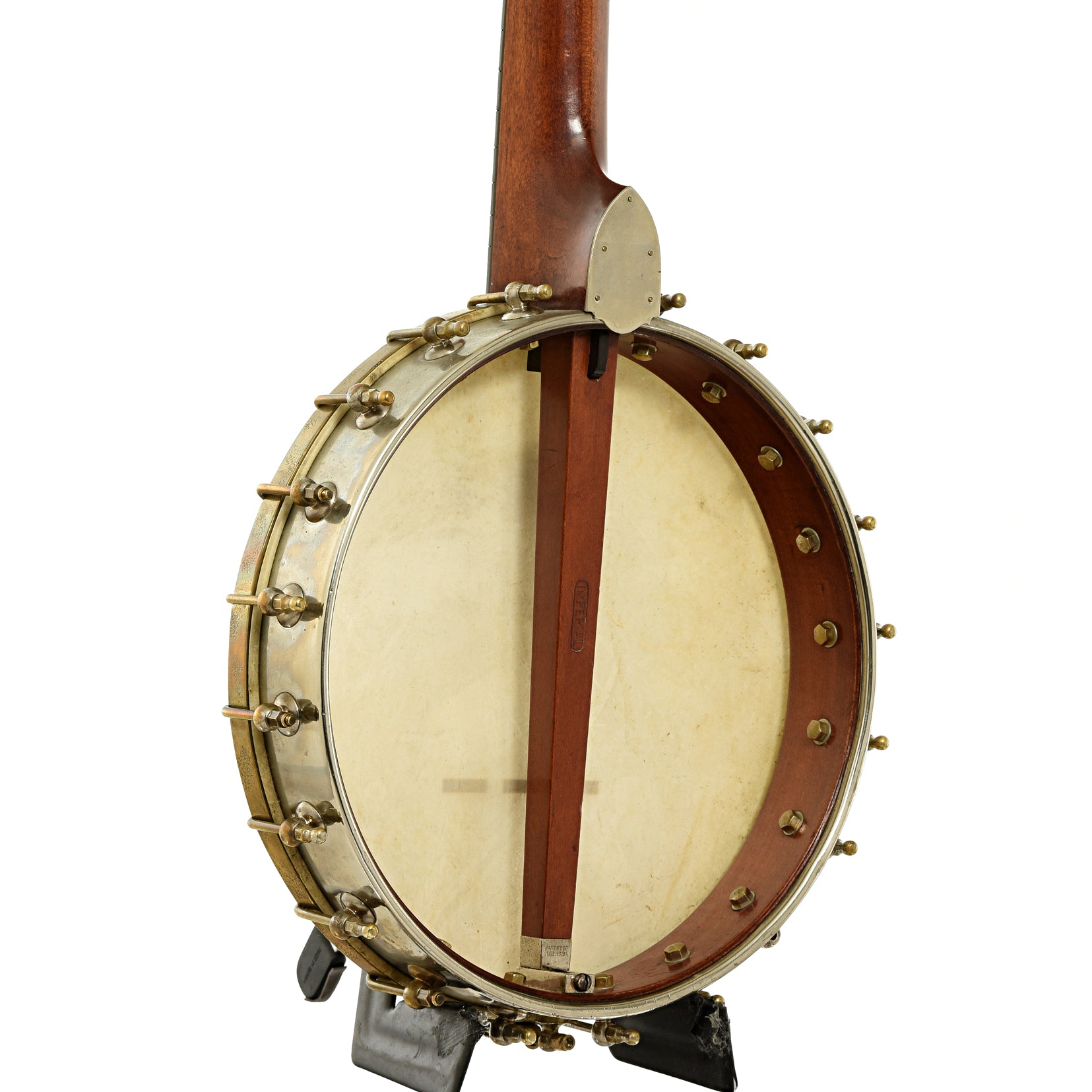 Back and side of J.B. Schall Imperial Open Back Banjo