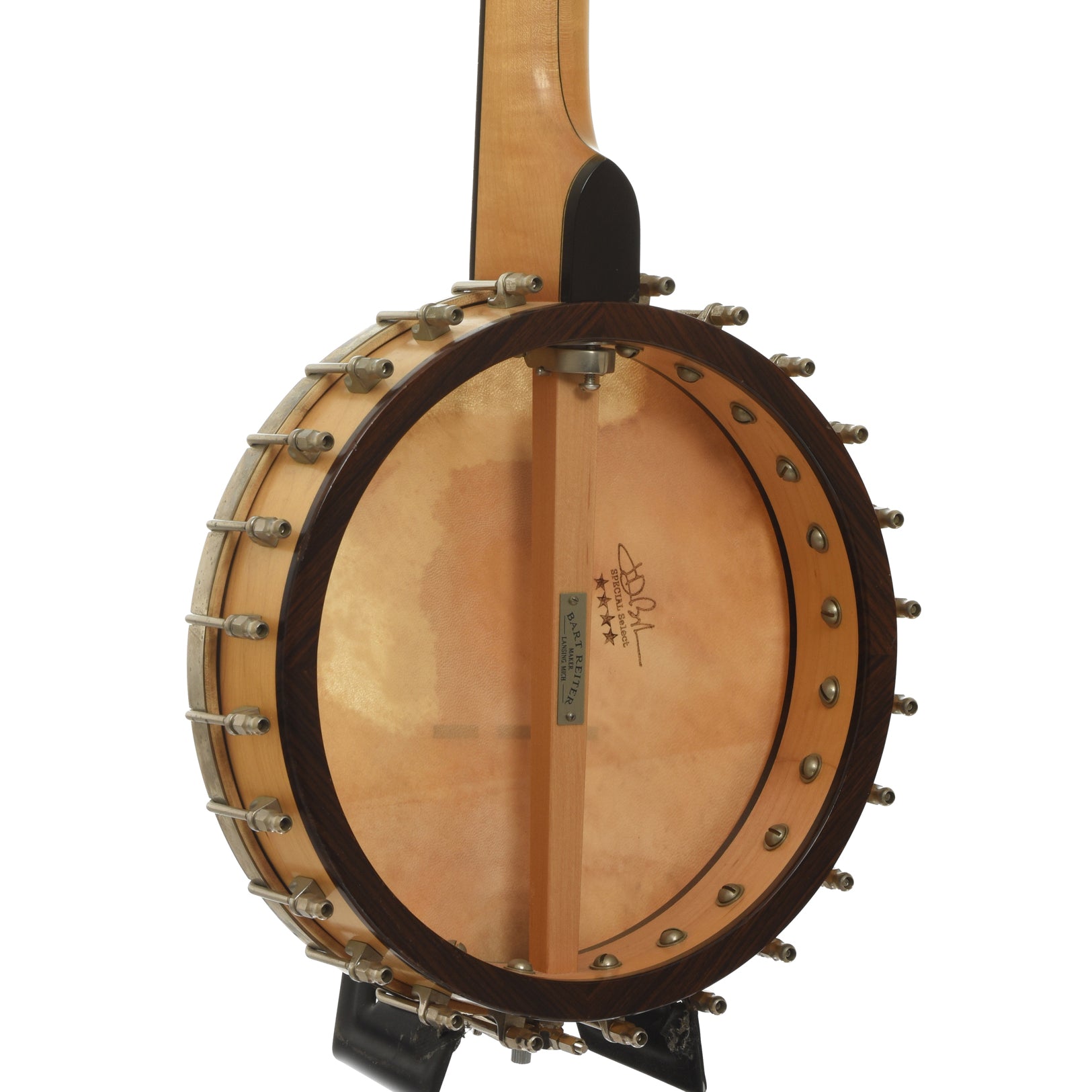 Back and side of Bart Reiter Special Openback Banjo