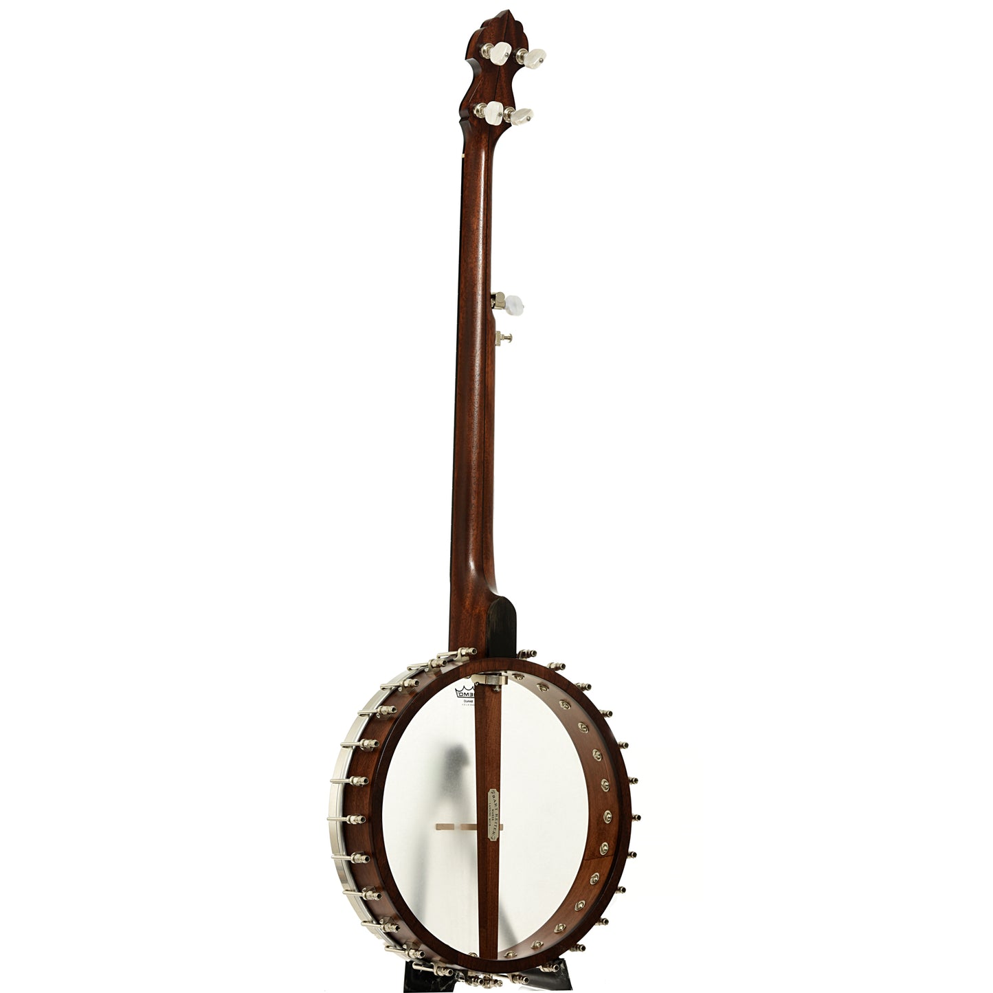 Full back and side of Bart Reiter Round Peak Open Back Banjo