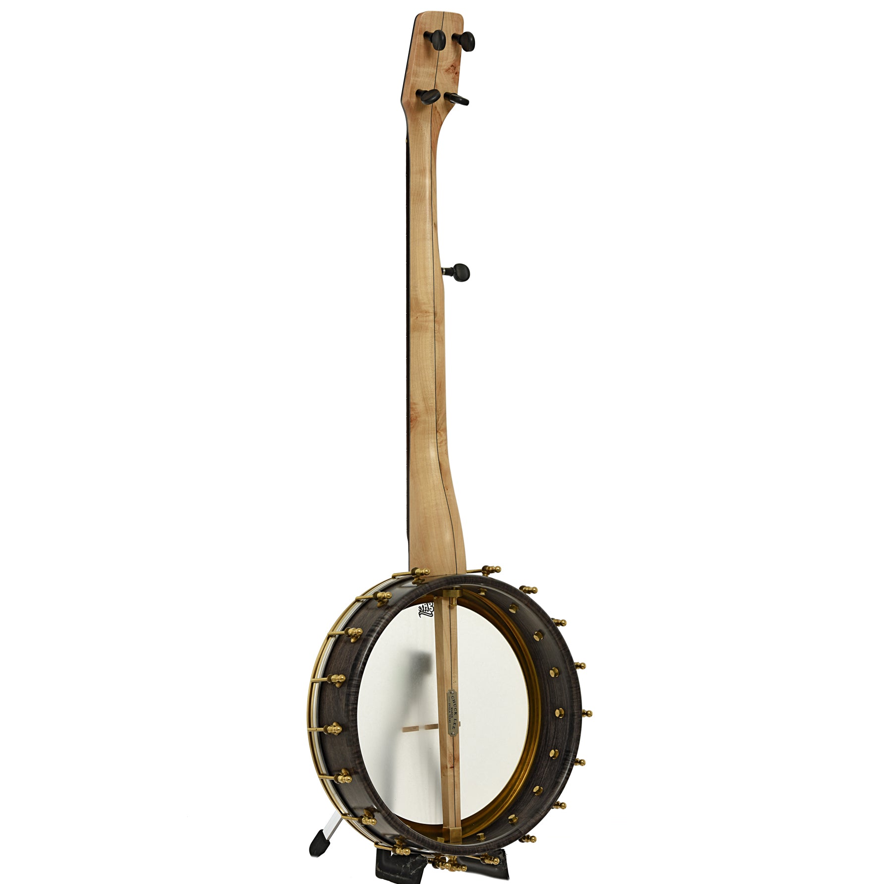 Back and side of Chuck Lee Cottonwood 12" Openback Banjo #873