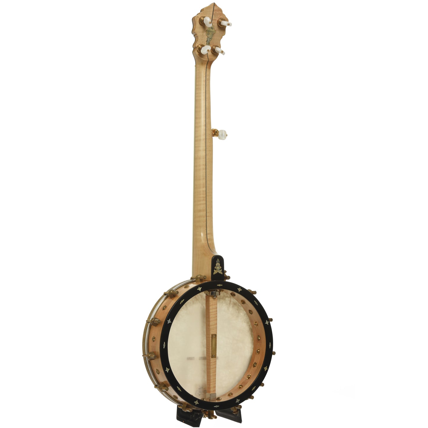 Full back and side of Cloverlick Custom Piney Woods Openback Banjo