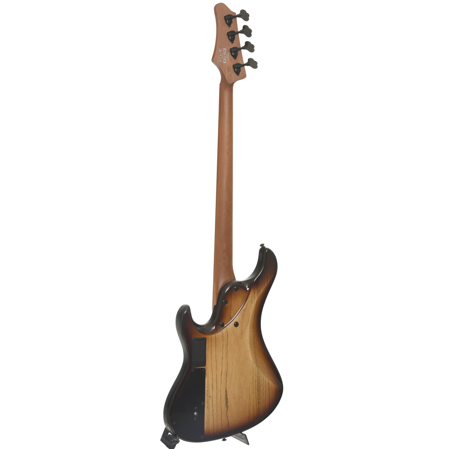 Full back and side of Ibanez Mode MDM1300 Electric Bass, Natural Stained Amber Burst