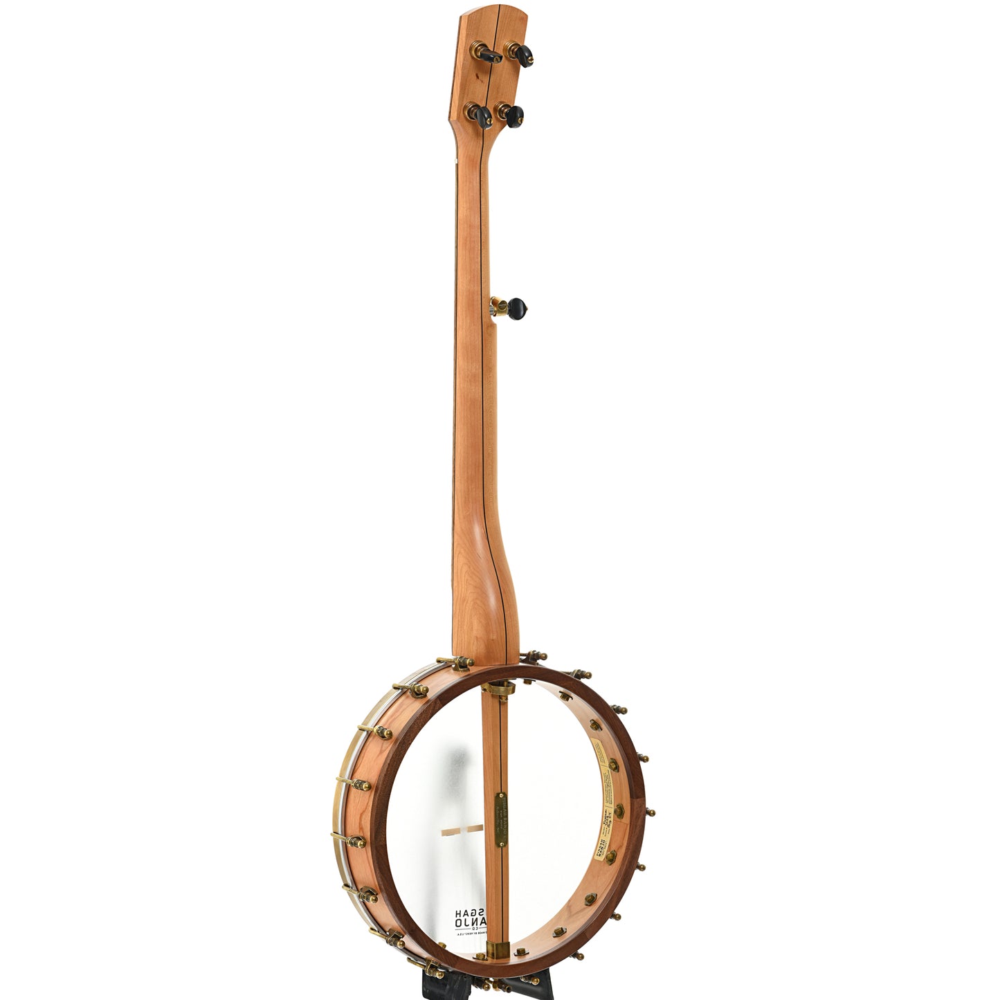 Full back and side of Pisgah Banjo Co. 12" Cherry Possum Openback Banjo, Short Scale 