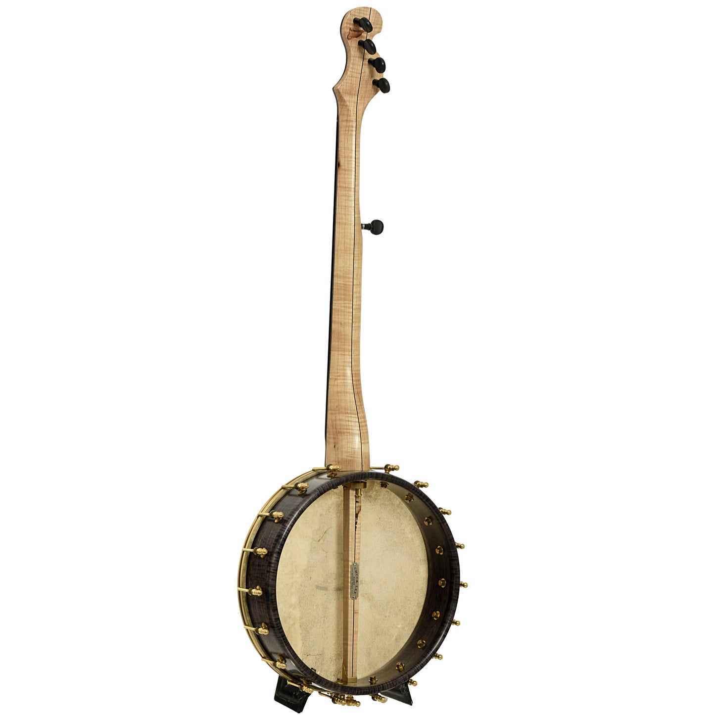 Full back and side of Chuck Lee Hawkins Spring 12" Fretless Openback Banjo, #876