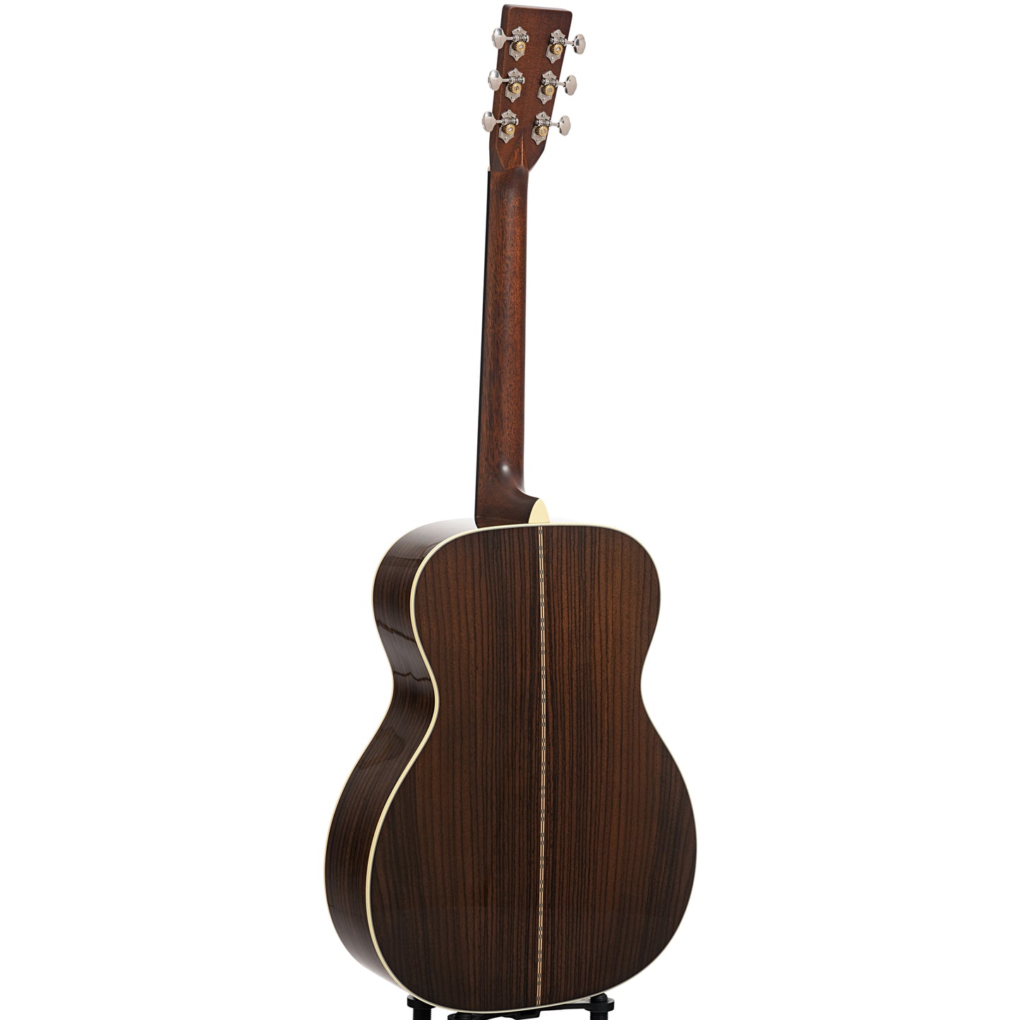 Full back and side of Martin Custom Herringbone 28-Style 000 Guitar & Case, Thinner Adirondack Top