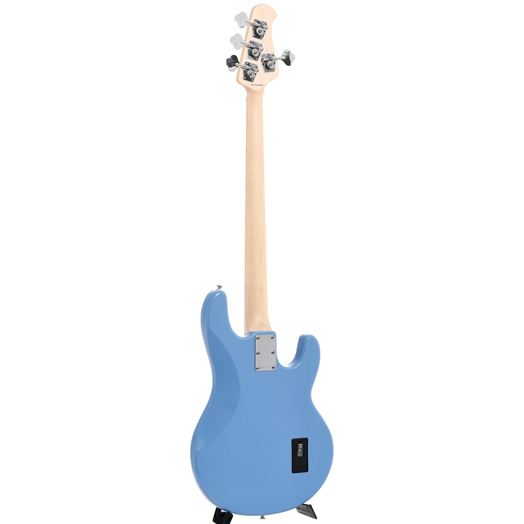 Full back and side of Sterling by Music Man RAY4LH Left Handed 4-String Bass, Chopper Blue