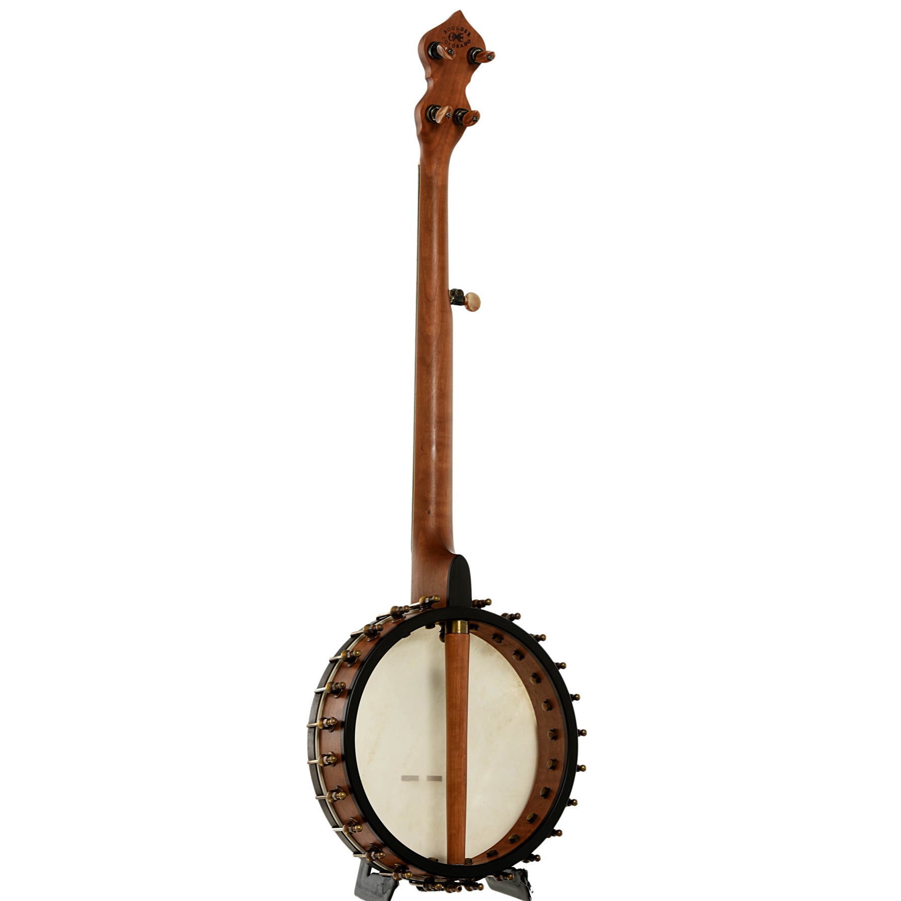Full back and side of Ome Wizard Cherry 11" Open Back Banjo 