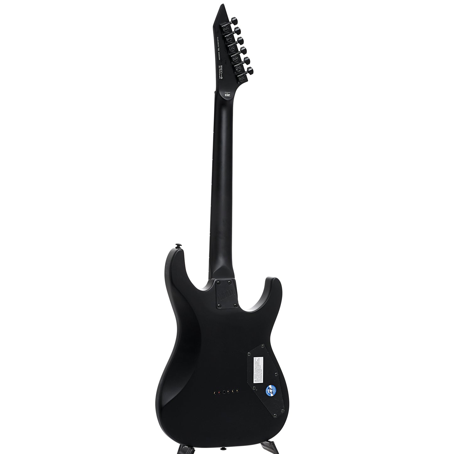 Full back and side of ESP LTD Left Handed M-201HT Electric Guitar, Black Satin