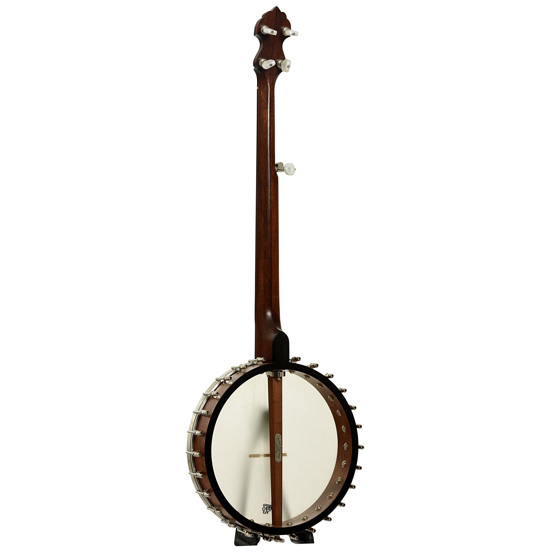 Full back and side of Bart Reiter Round Peak 12" Open Back Banjo