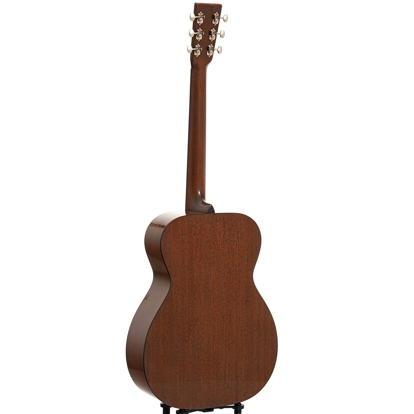 Full back and side of Pre-War Guitars Co. OM Mahogany, Level 1, Modern Neck Profile