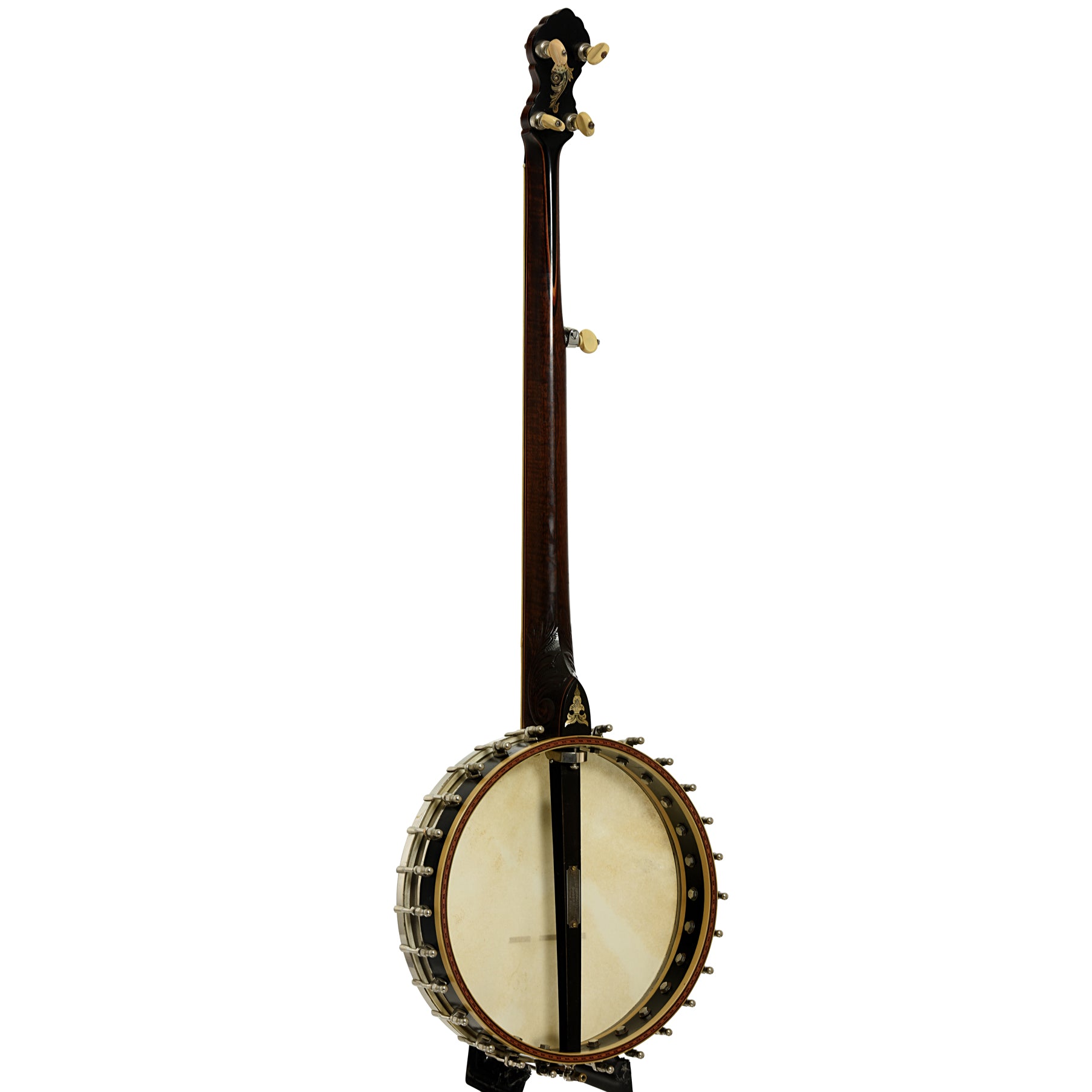 Full back and side of Fairbanks No. 0 Custom Open Back Banjo