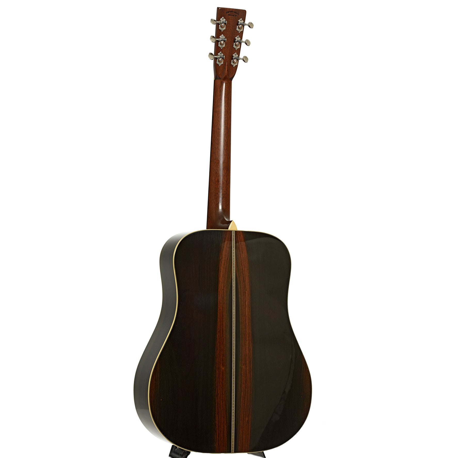 Full back and side of Pre-War Guitars Co. Herringbone Brazilian Rosewood Dreadnought Acoustic Guitar, Level 1 Aging