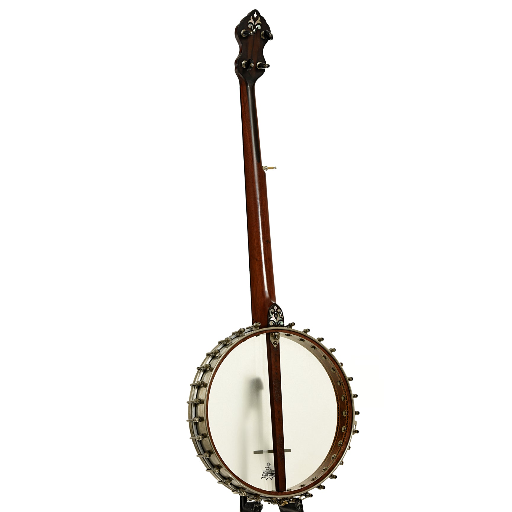 Full back and side of L.B. Gatcomb Standard 50 Open Back Banjo