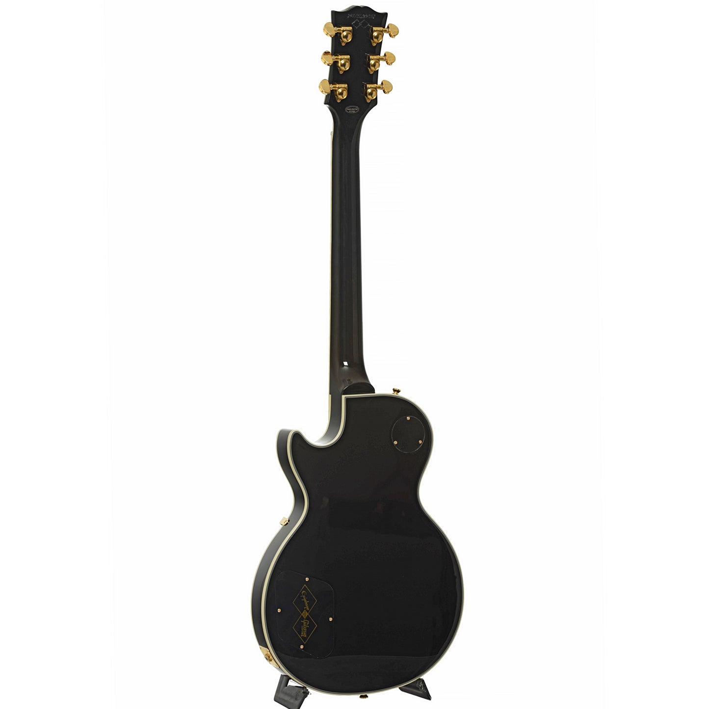 Full back and side of Epiphone IGC Les Paul Custom Electric Guitar & Case, Ebony