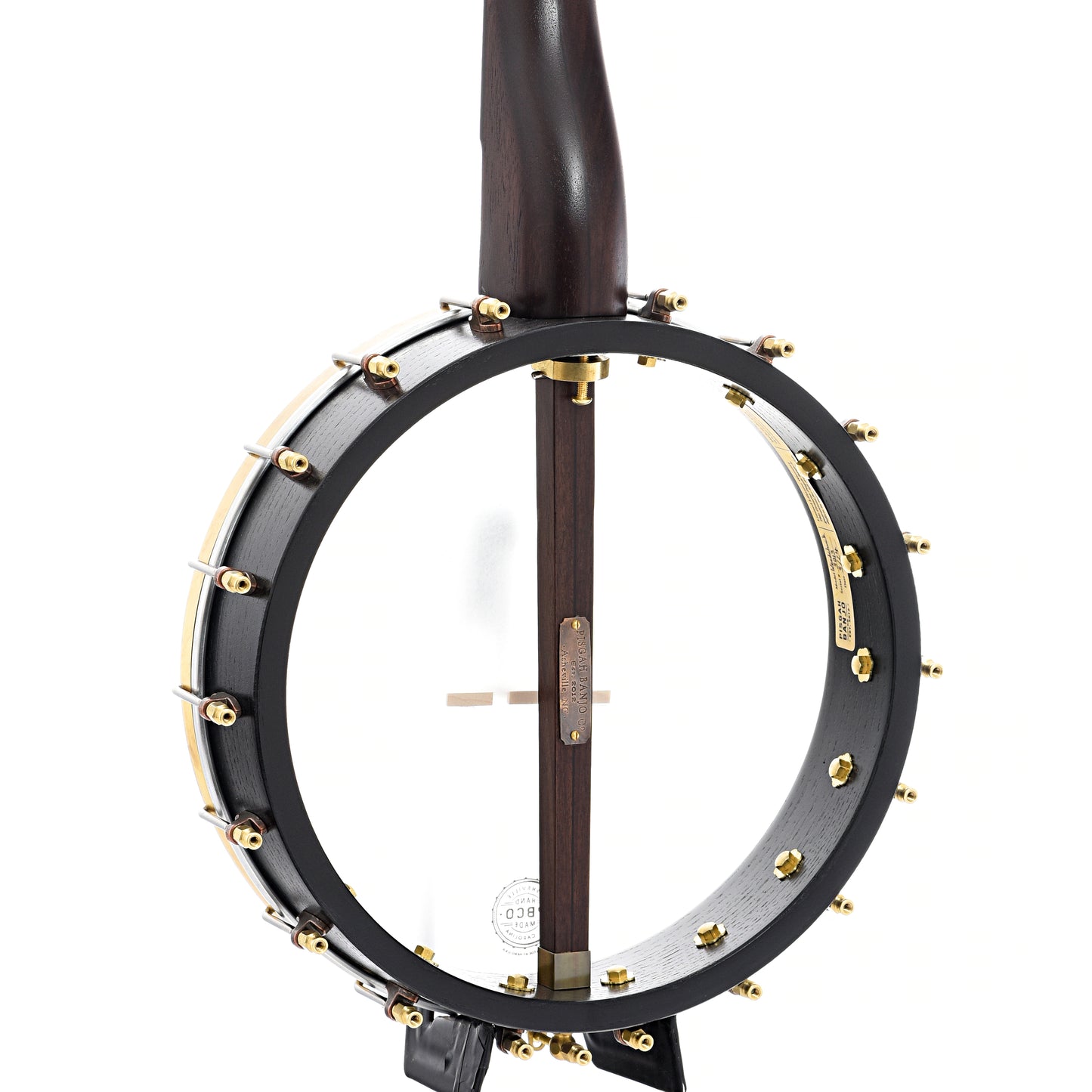 Back and side of Pisgah Banjo Co. 12" Woodchuck Openback Banjo