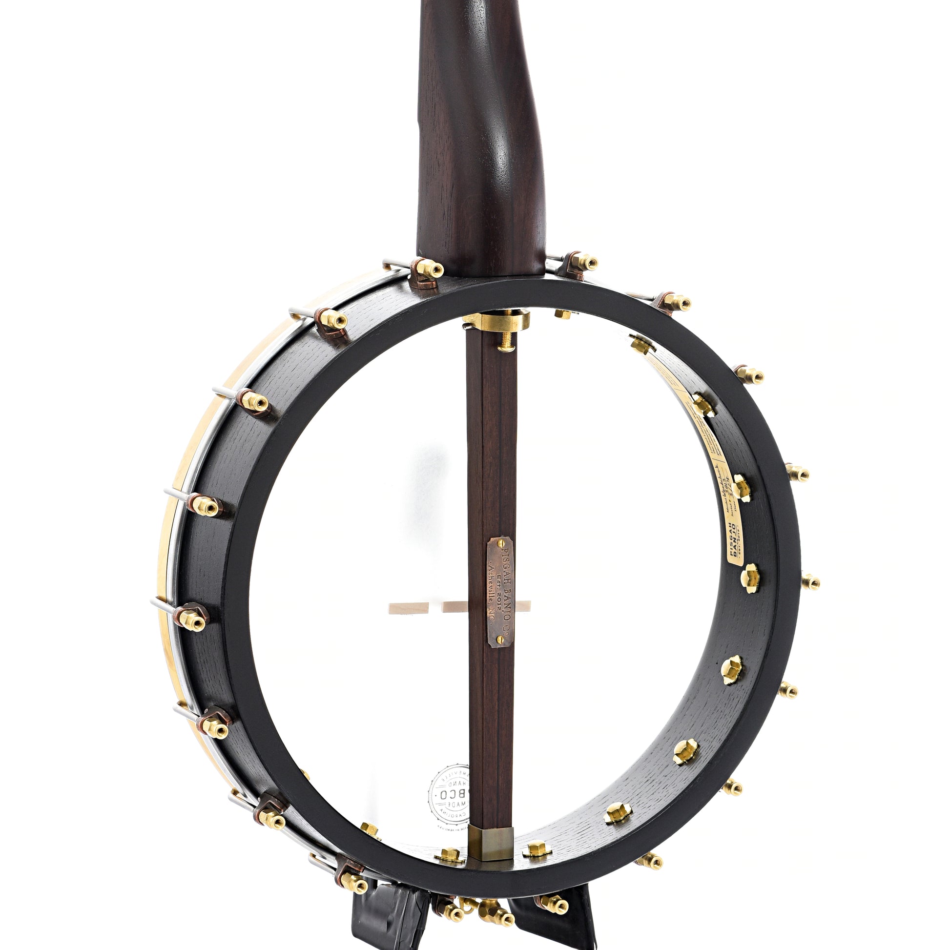 Back and side of Pisgah Banjo Co. 12" Woodchuck Openback Banjo