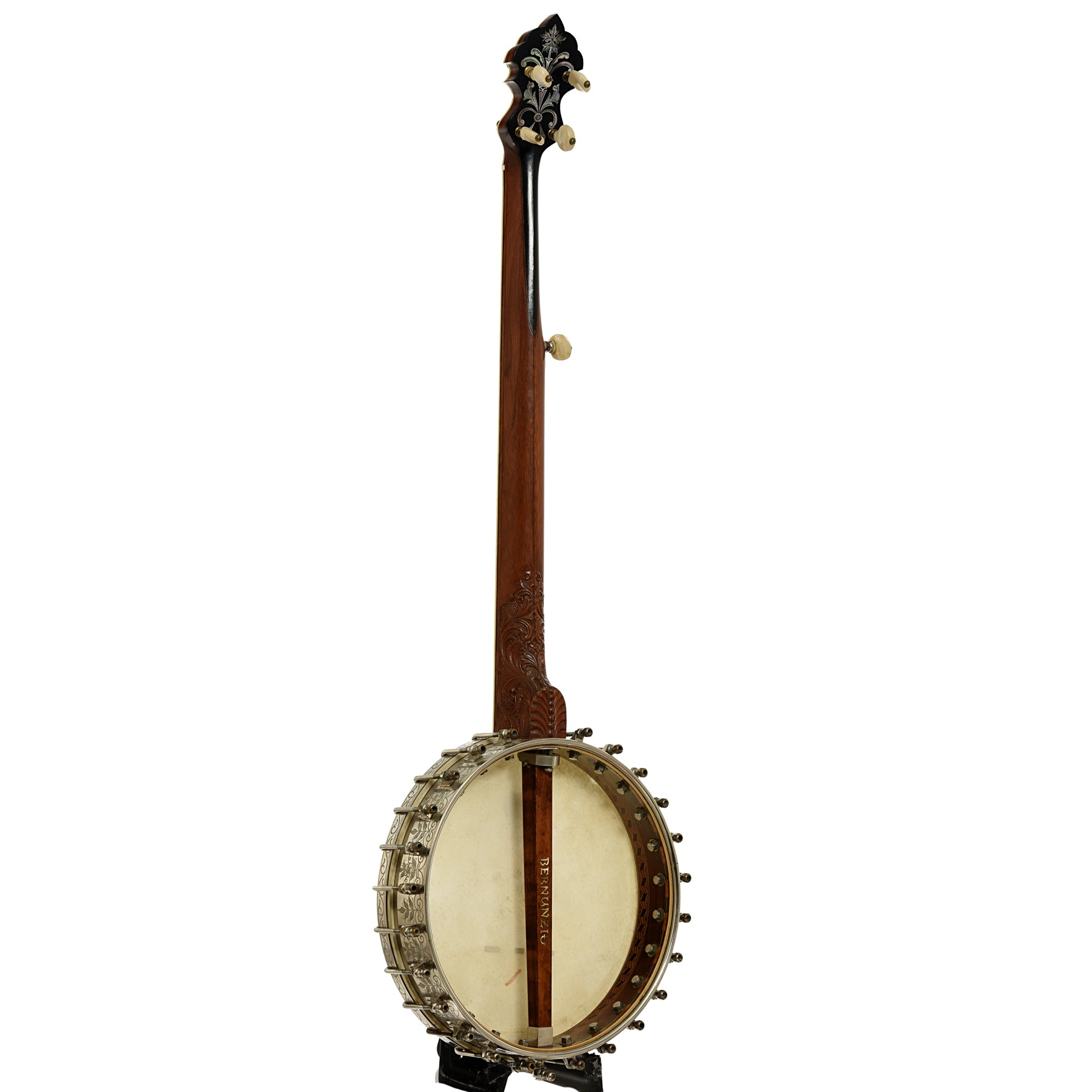 Back and side of Doug Unger Presentation Open Back Banjo
