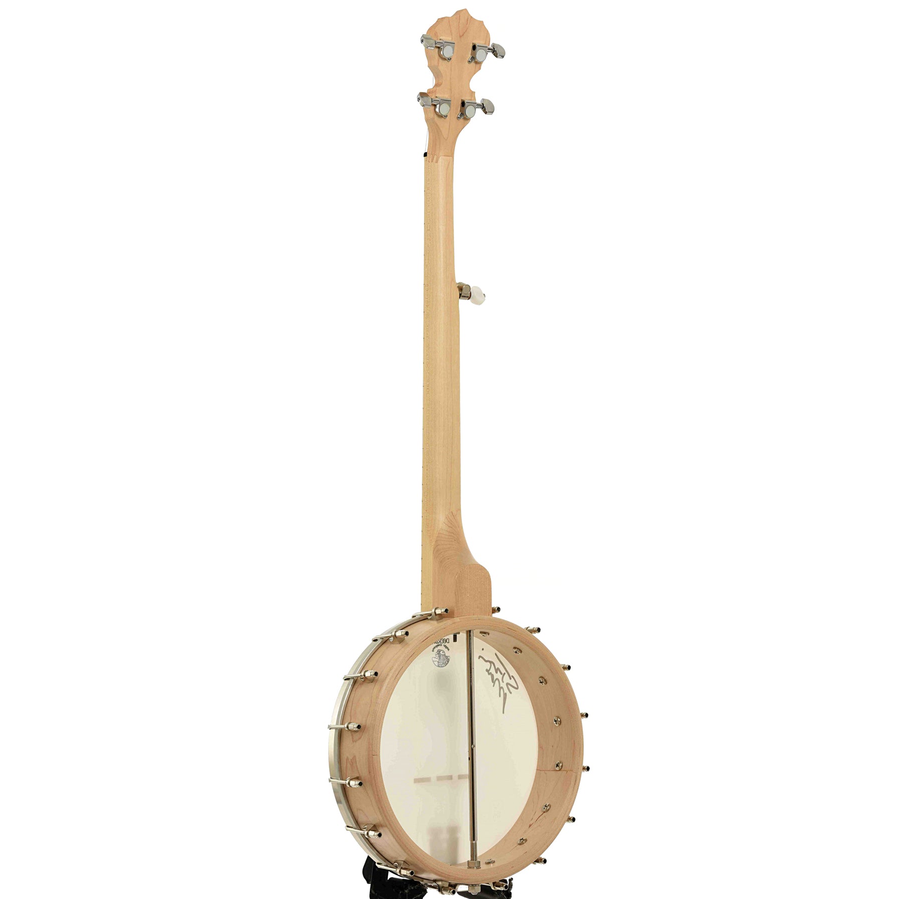 Full back and side of Deering "The Crow" Open Back Banjo