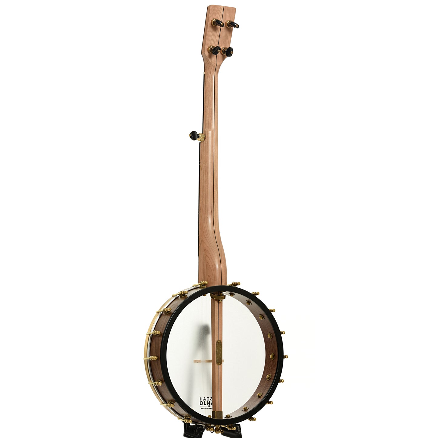 Full back and side of Pisgah Roscoe 12" Lefthanded Openback Banjo