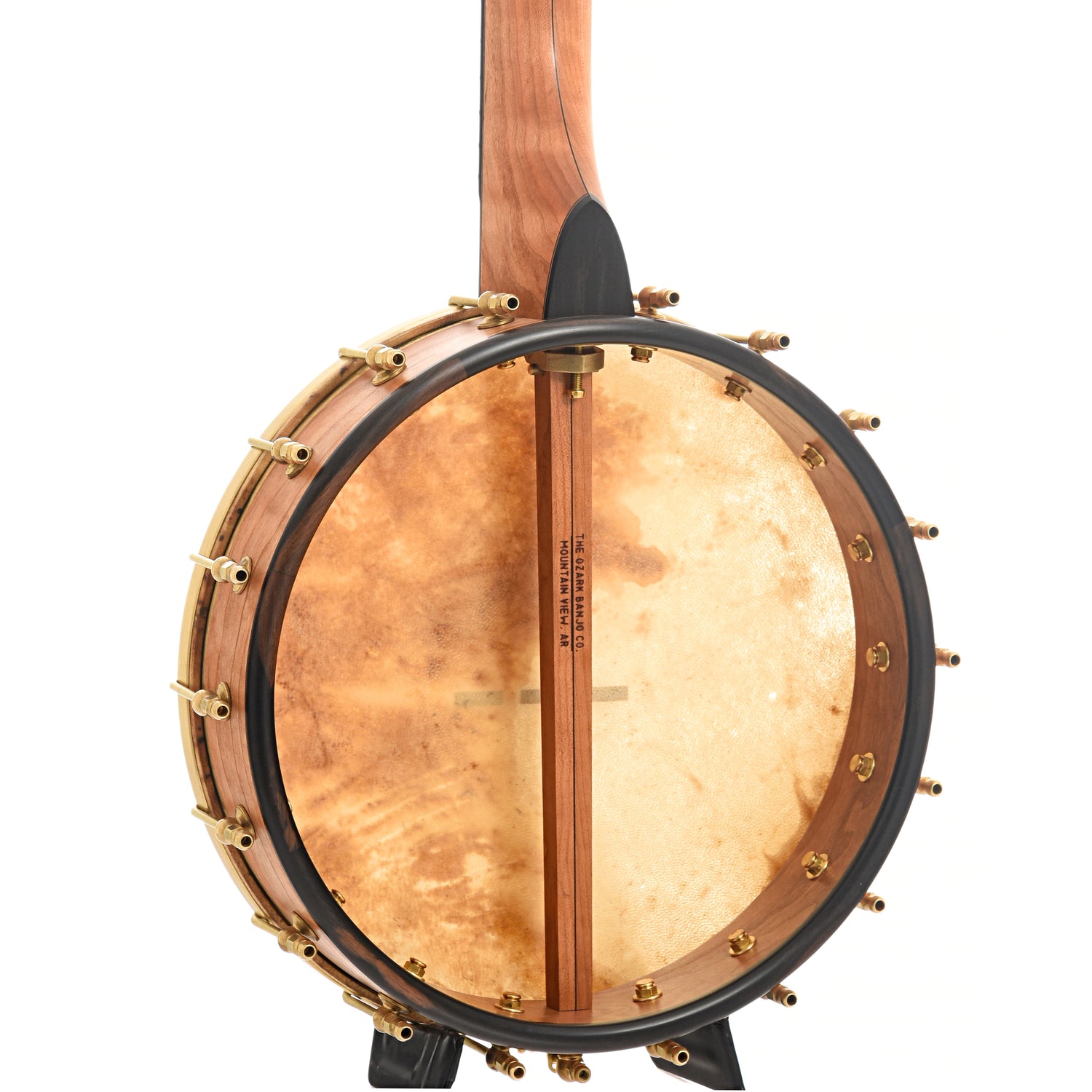 BAck and side of Ozark Banjo Co Man in the Moon Openback Banjo, Cherry, 12" Rim, Whyte Laydie