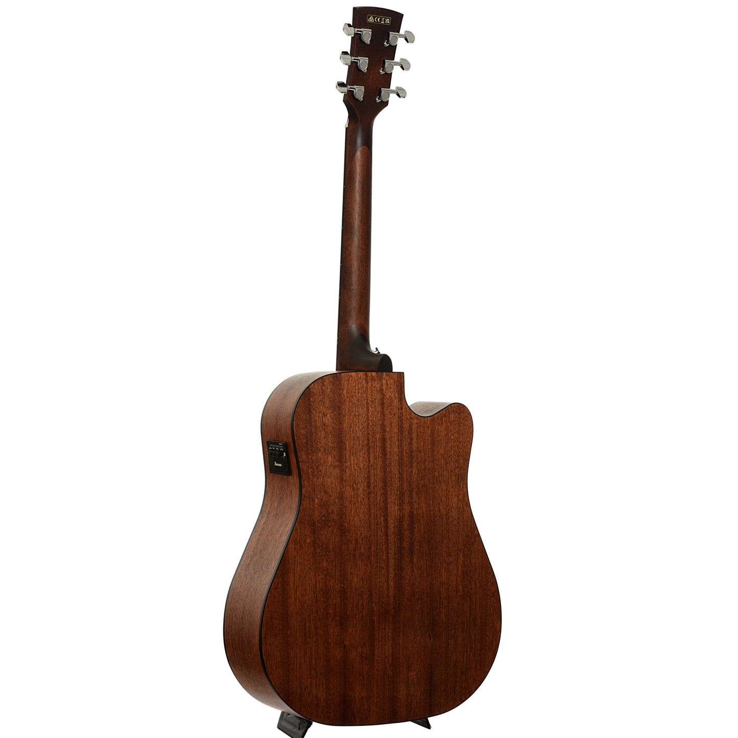 Full back and side of Ibanez AW54LCE Artwood Left-Handed Dreadnought Acoustic-Electric, Open Pore Natural
