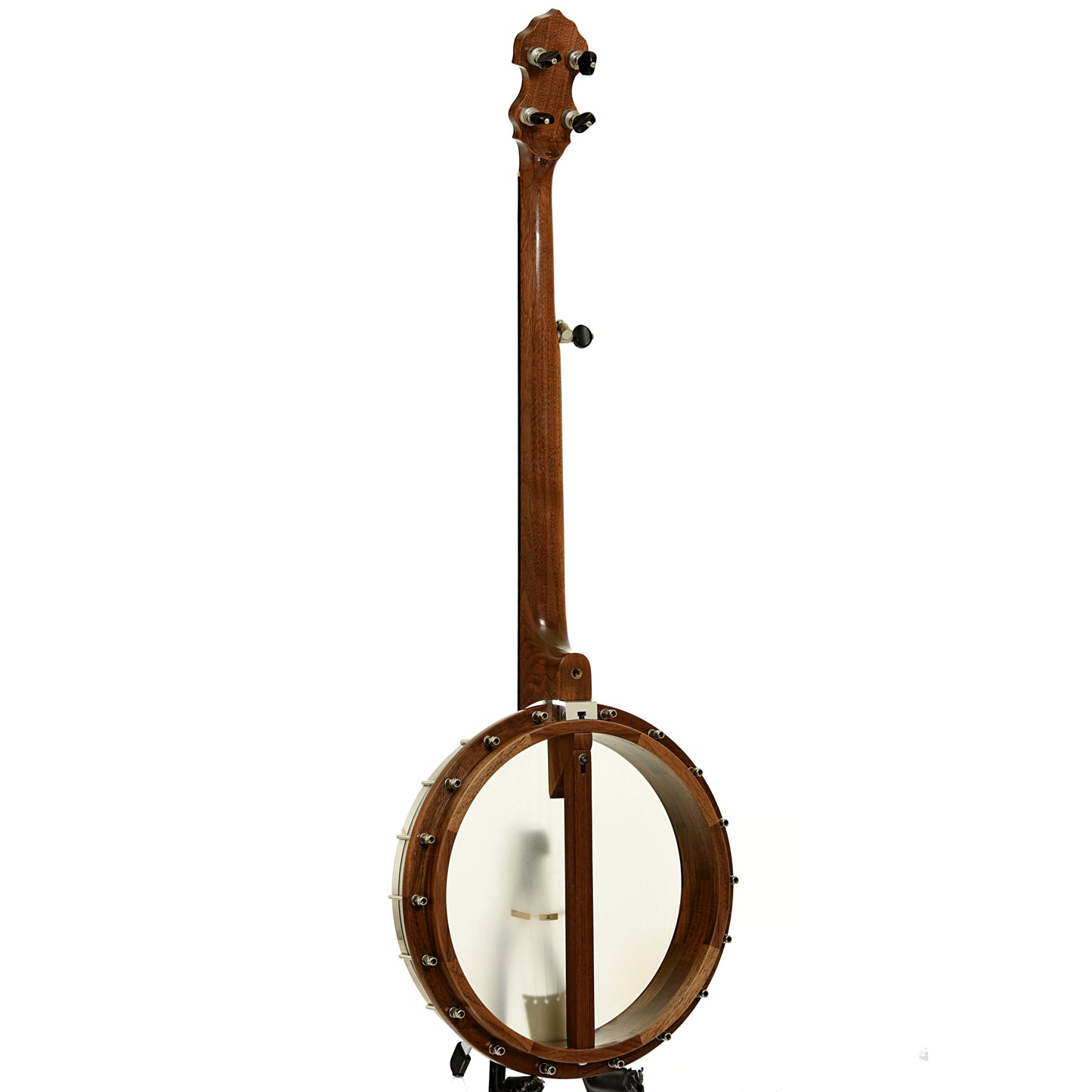 Full back and side of Nechville Atlas 12" Walnut Open Back Banjo