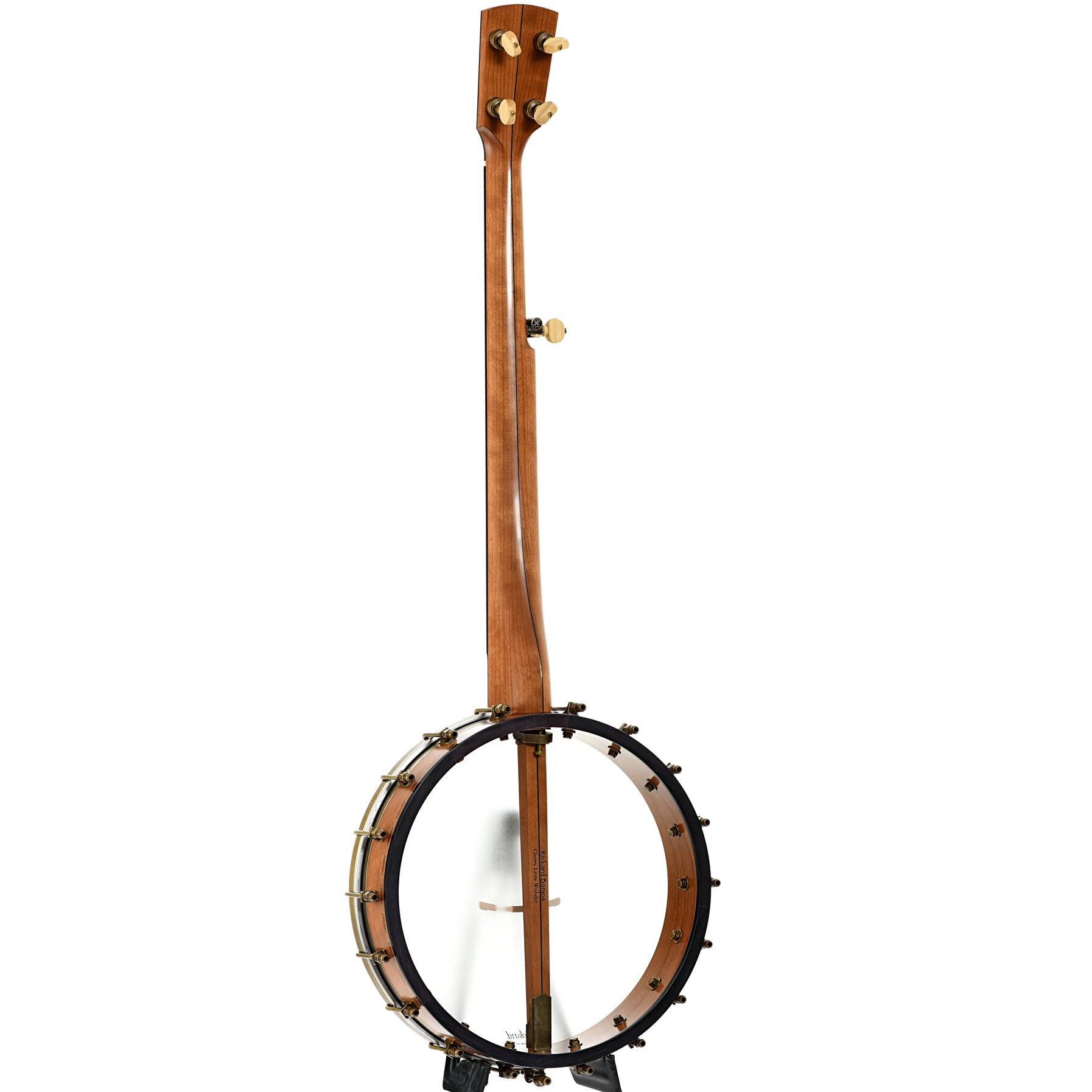 Full back and side of Rickard 12" Little Wonder Openback Banjo 