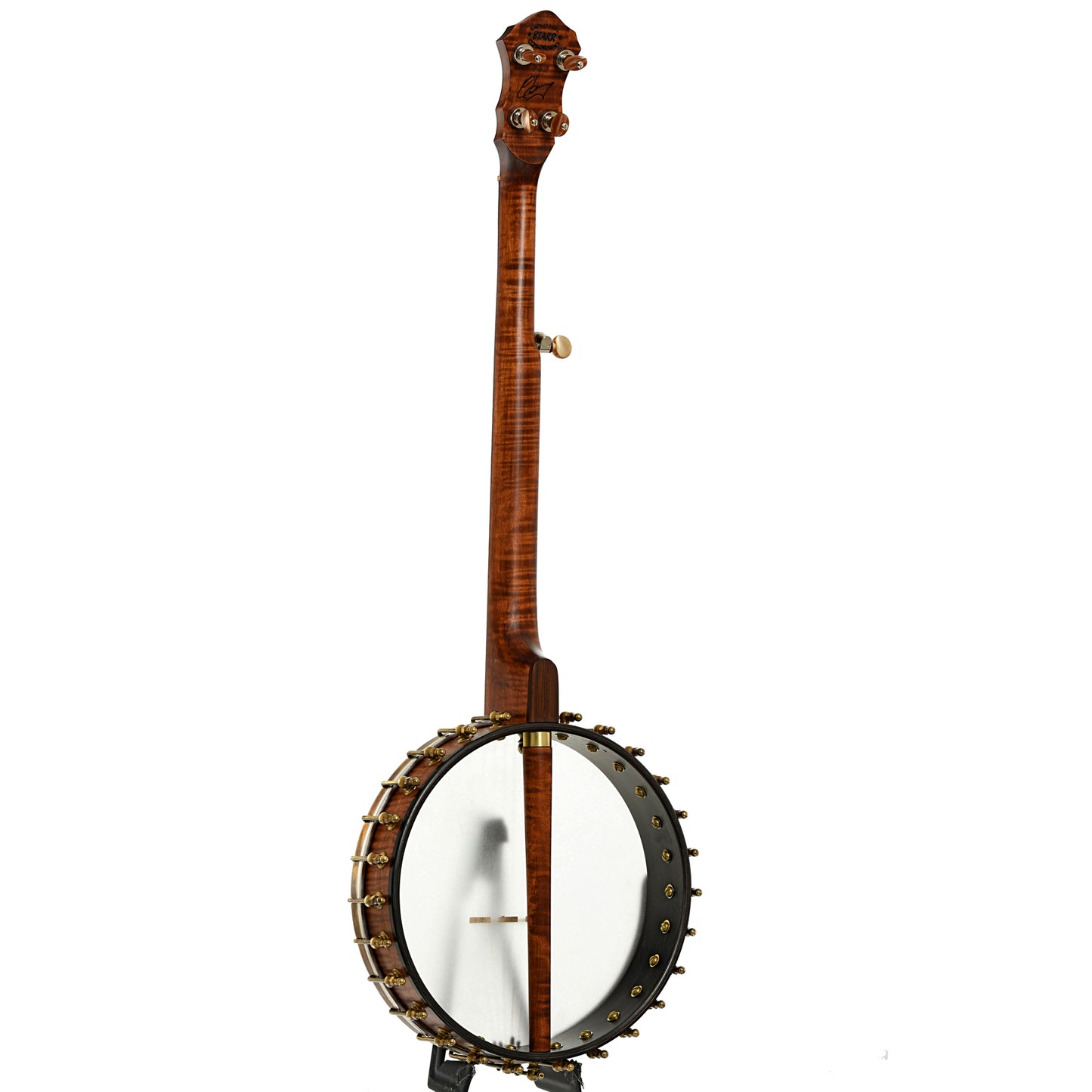 Full back and side of Starr Limited Edition Banjos 12" Curly Maple Open-back Banjo