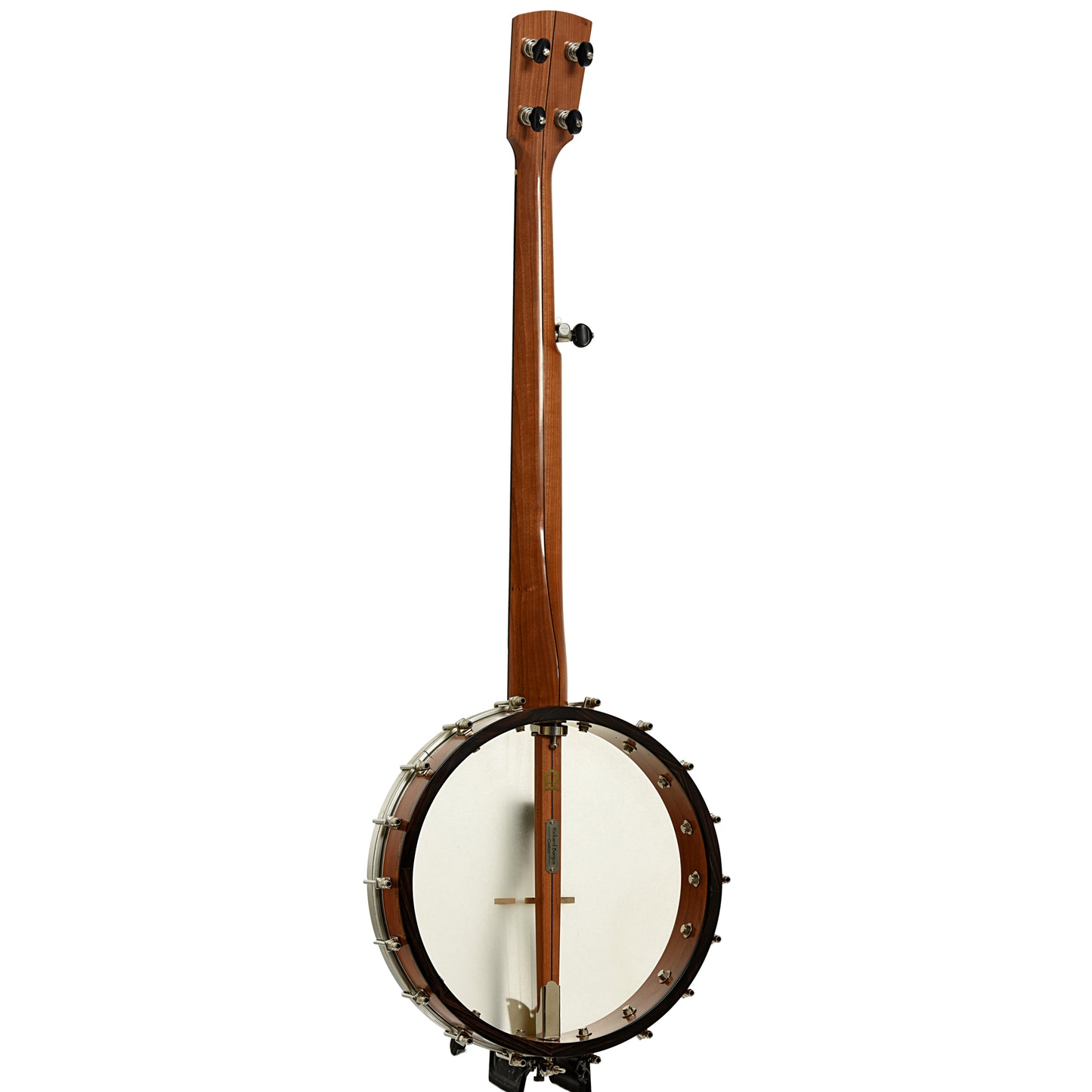 Full back and side of Rickard Little Wonder Cherry 12" Custom Open Back Banjo 