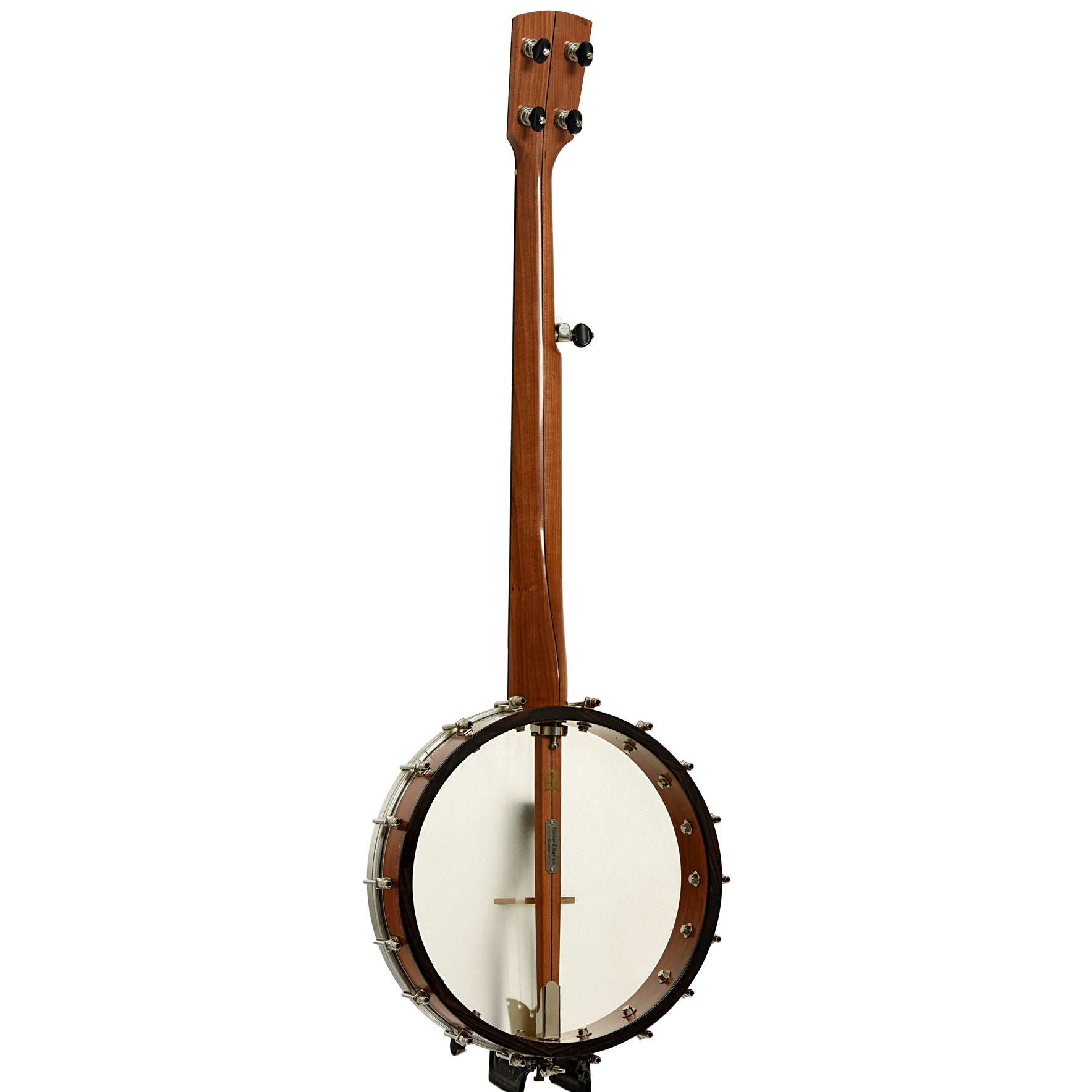 Full back and side of Rickard Little Wonder Cherry 12" Custom Open Back Banjo 