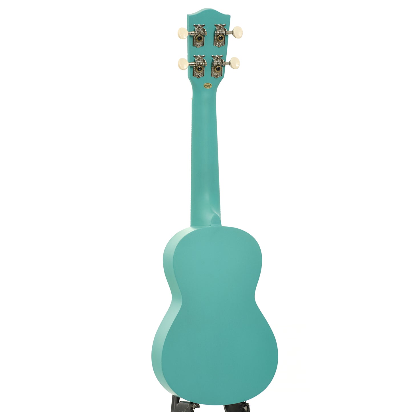 Full back and side of Ohana SK-10 Soprano Ukulele, Turquoise