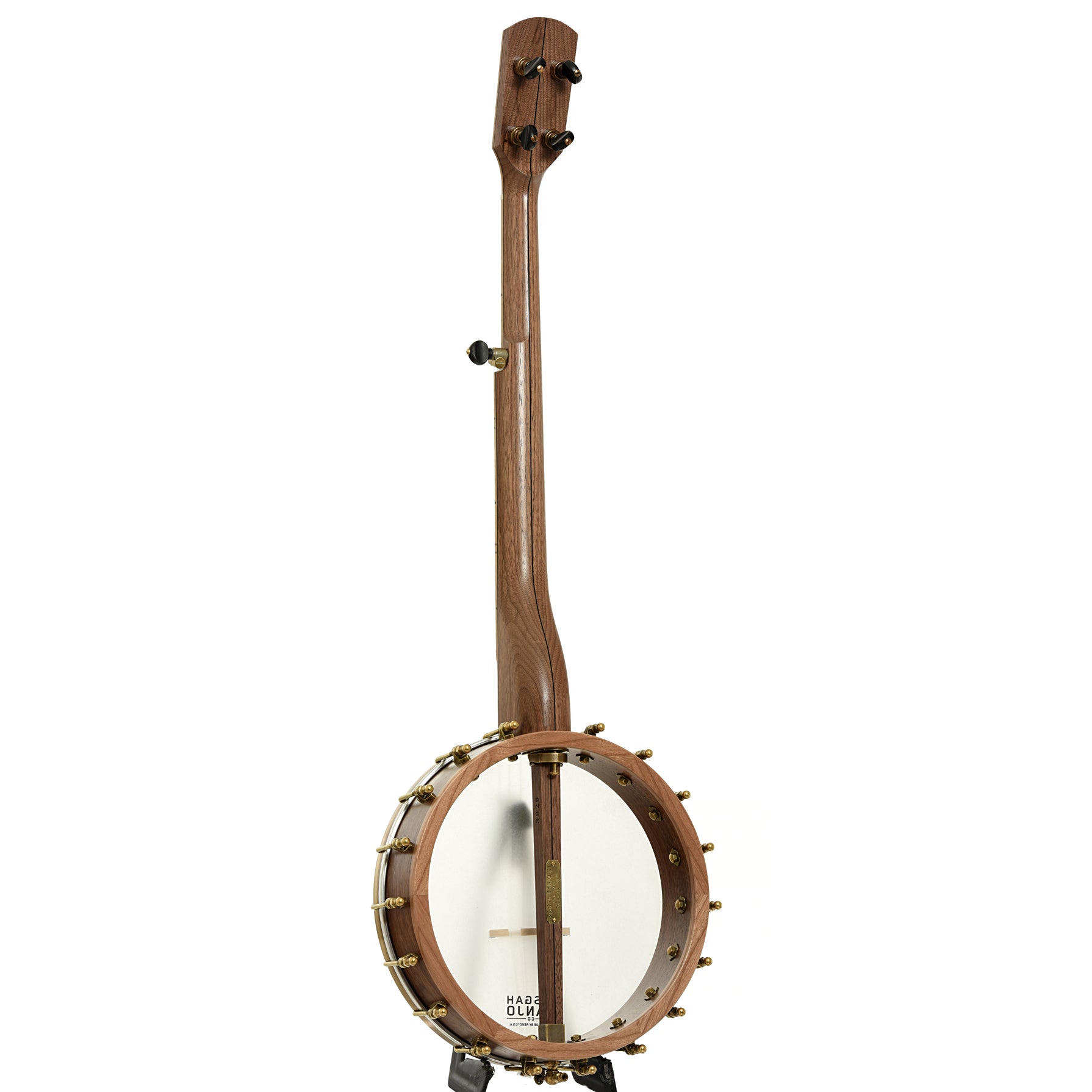 Full back and side of Pisgah Appalachian 11" Lefthanded Openback Banjo 