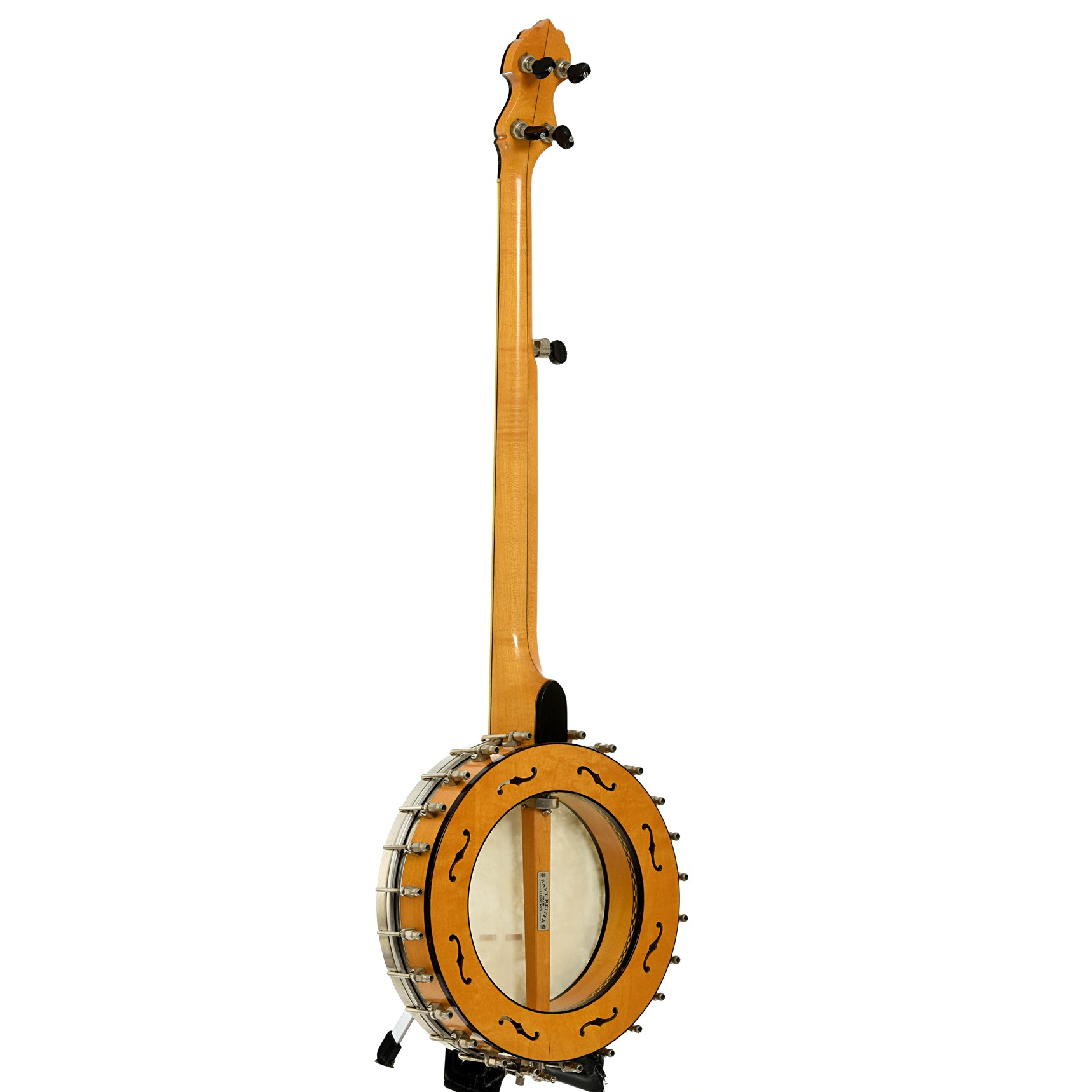 Full back and side of Bart Reiter Professional Open Back Banjo
