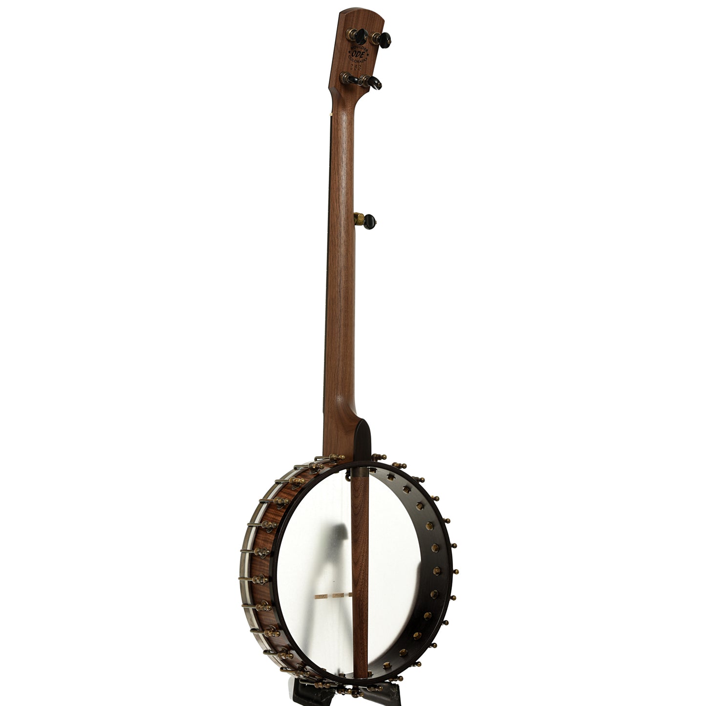 Full back and side of Ode Magician 12" Walnut Openback Banjo