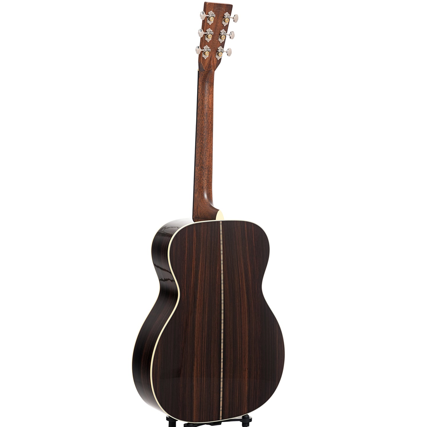 Full back and side of Martin Custom Herringbone 28-Style OM Guitar & Case, Thinner Adirondack Top