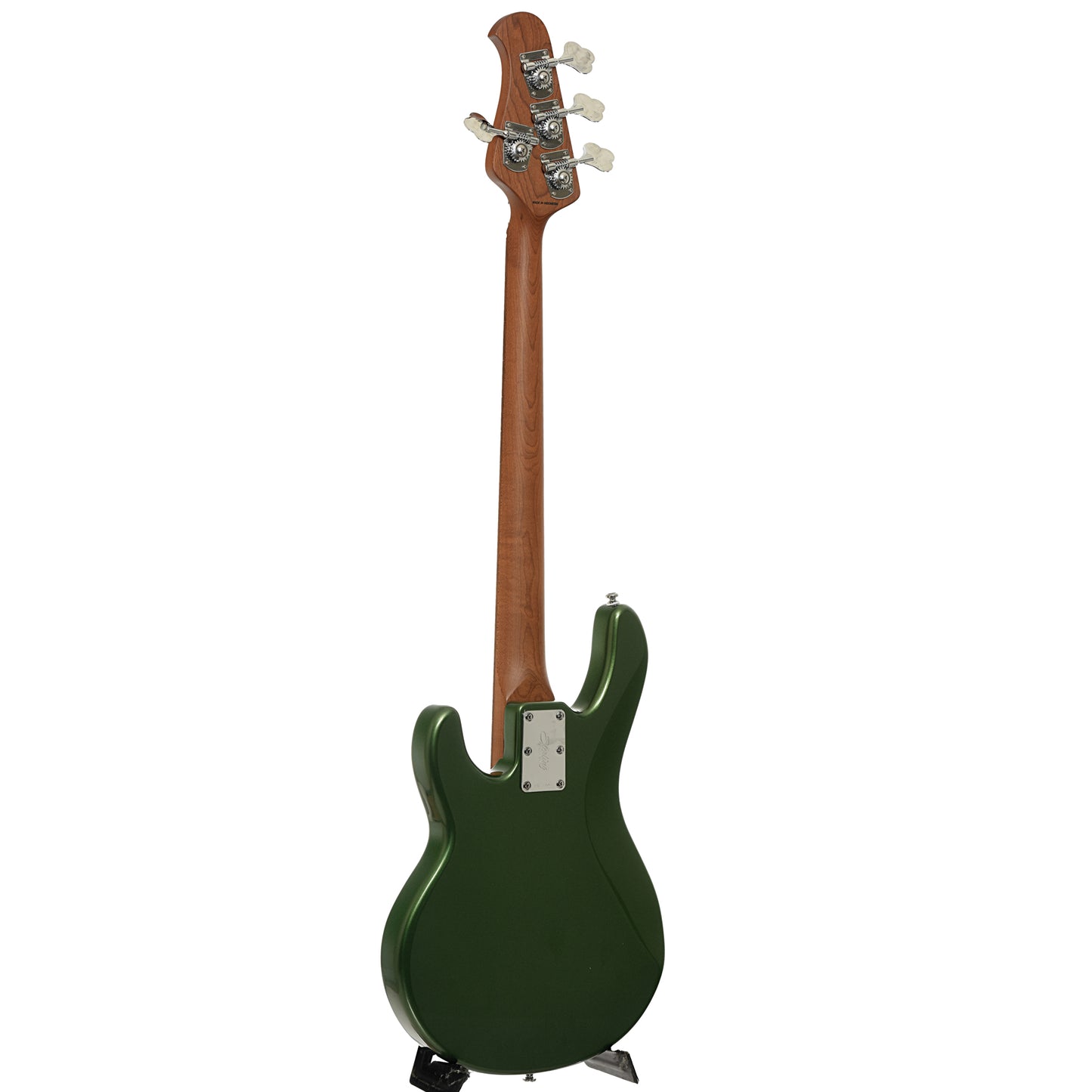 Full back and side of Sterling by Music Man Stingray Short Scale Electric Bass, Charging Green
