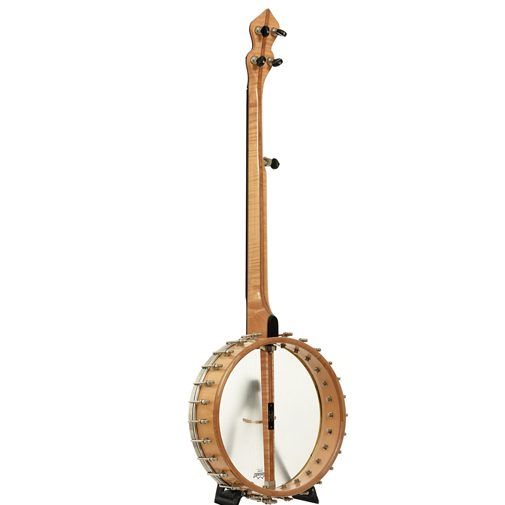 Full back and side of Chuck Lee Prairieville Custom Open Back Banjo 