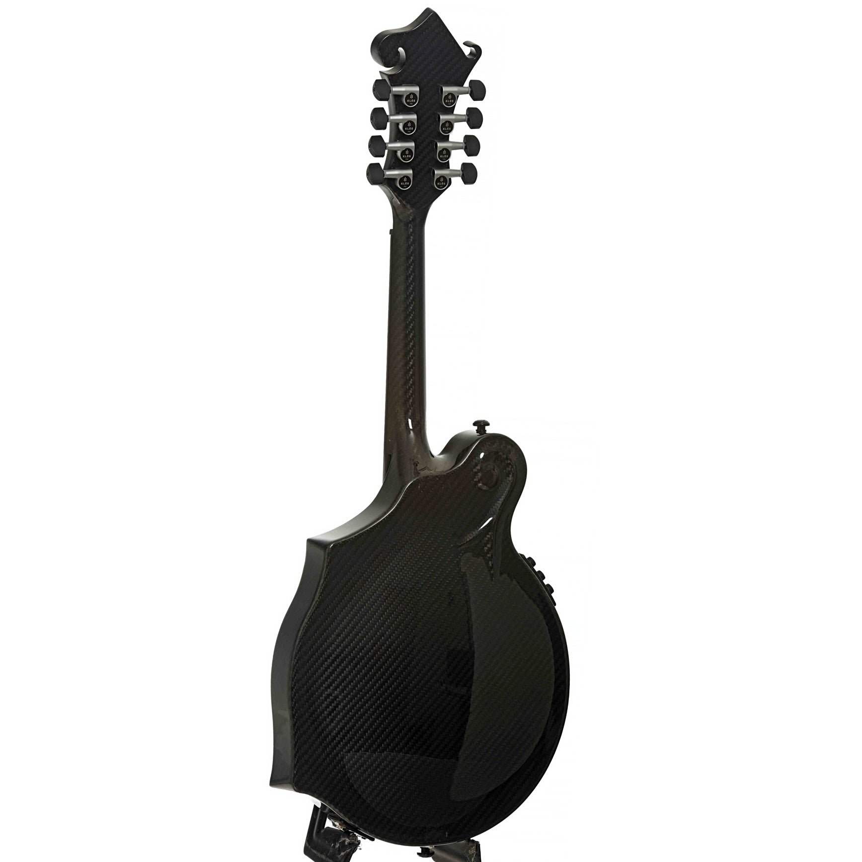 Full Back & Side of KLOS Carbon Fiber F-Style Mandolin with Active EQ
