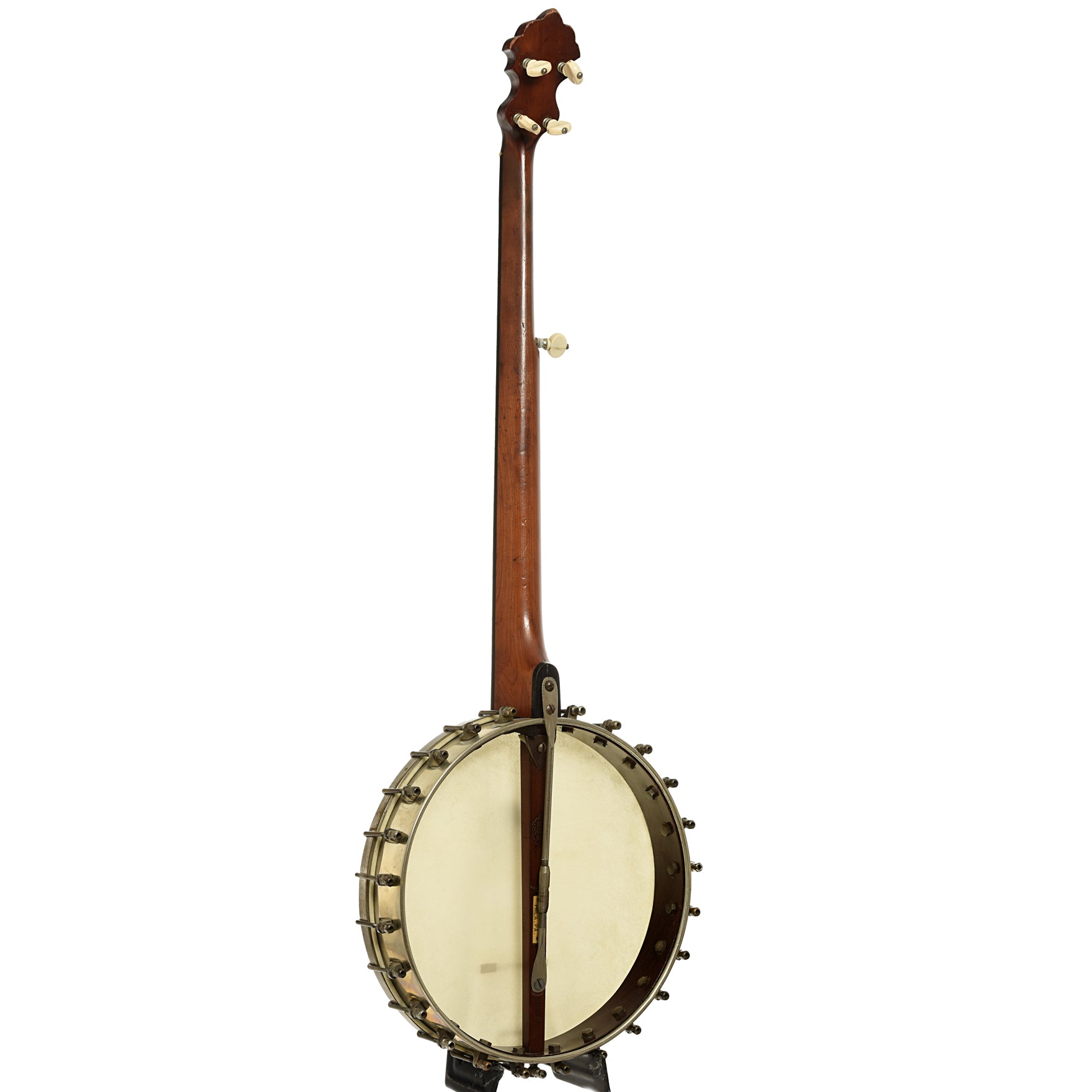 Full back and side of S.S. Stewart Champion No.1 Open Back Banjo 