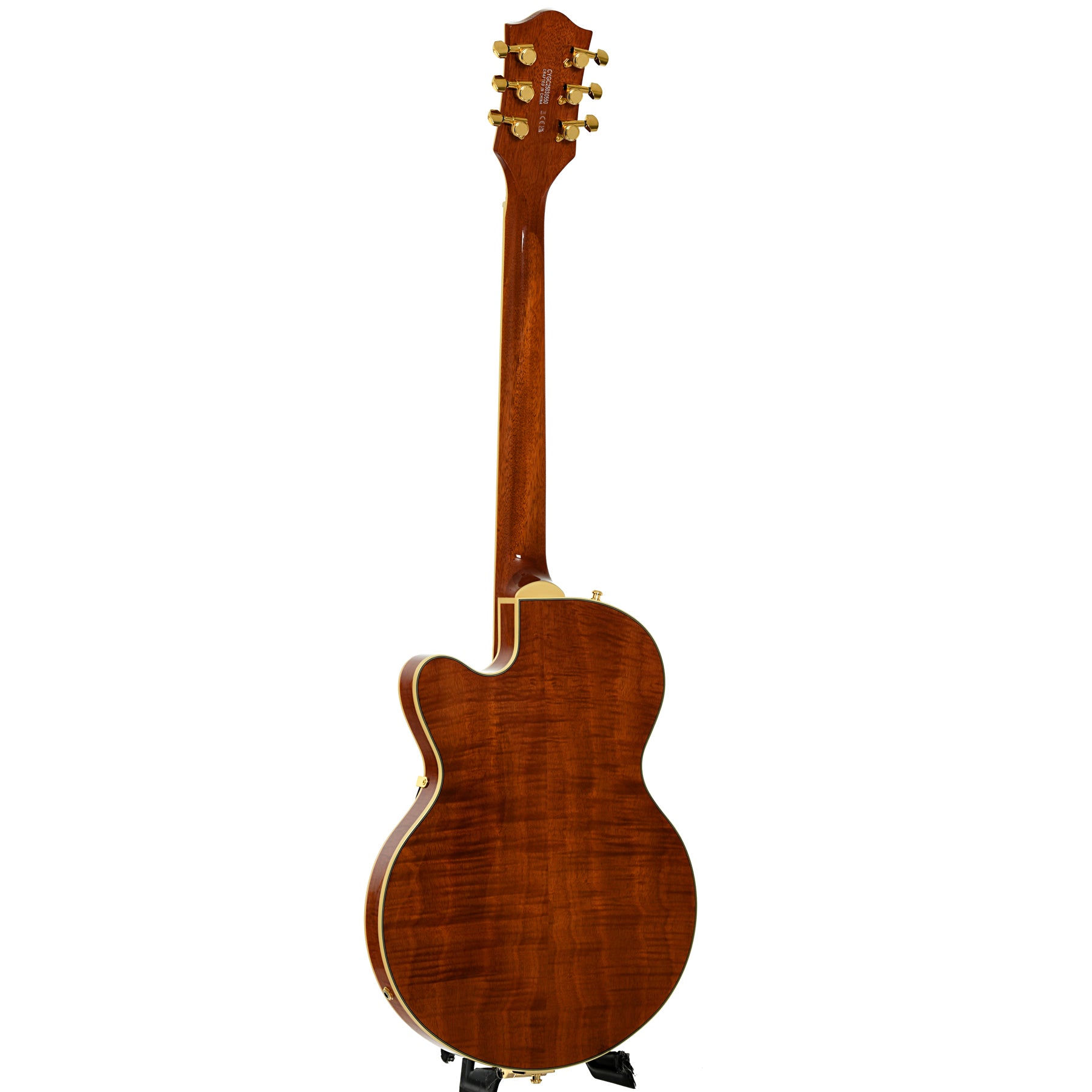 Full back and side of Gretsch Electromatic LTD Flame Okoume Broadkaster Jr. Single-Cut with Bigsby, Roundup Orange