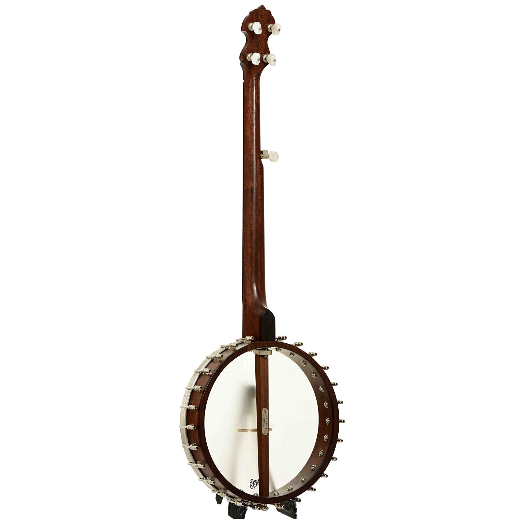 Full back and side of Bart Reiter Round Peak Open Back Banjo