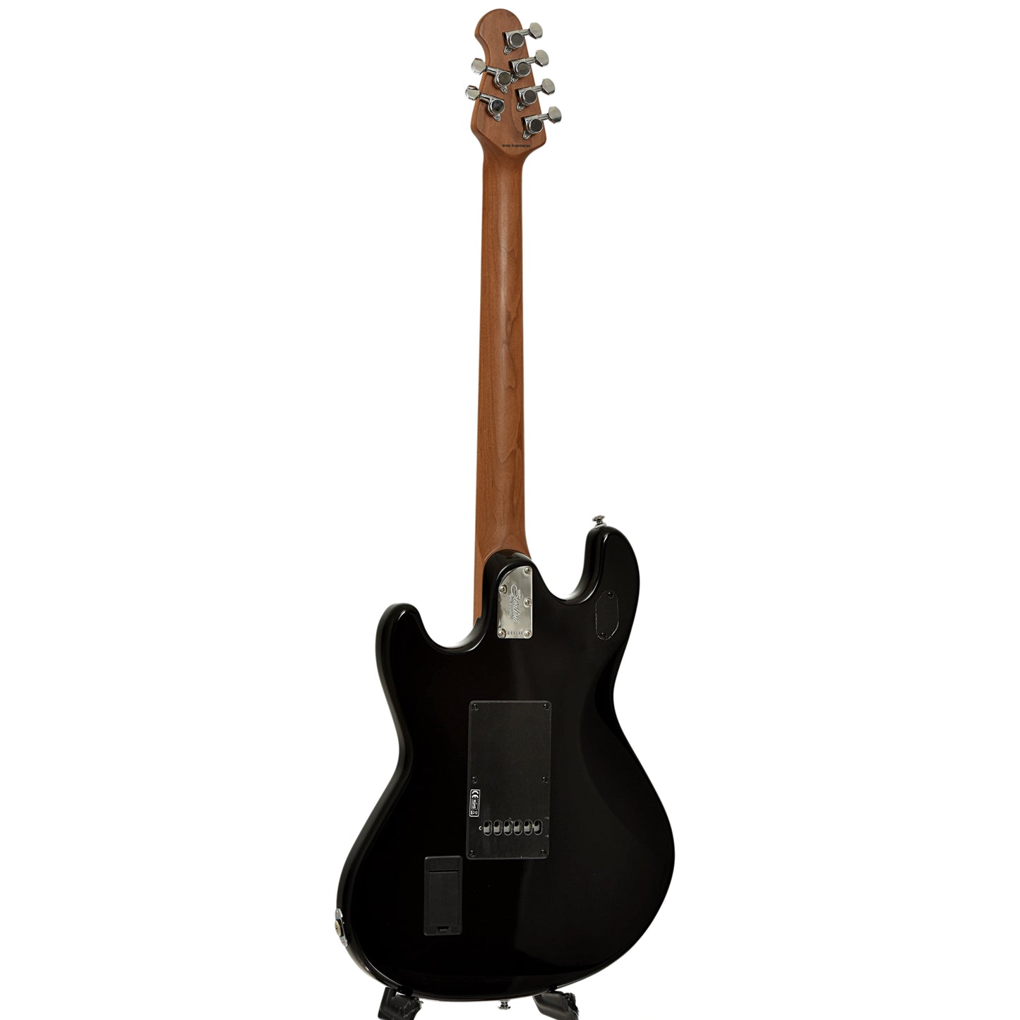 Full back and side of Sterling by Music Man StingRay Plus Electric Guitar, Black