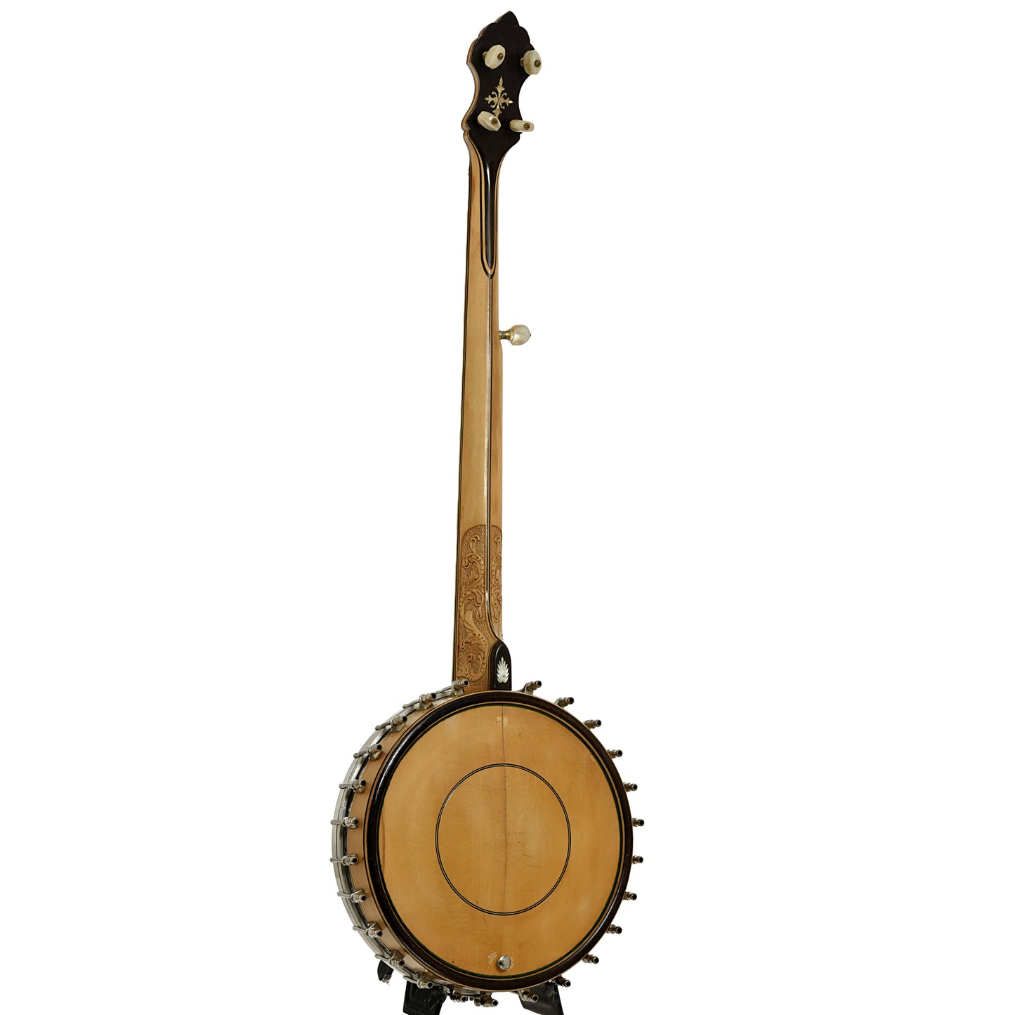 Back and side of Bacon Blue Ribbon A1 Special Open Back Banjo