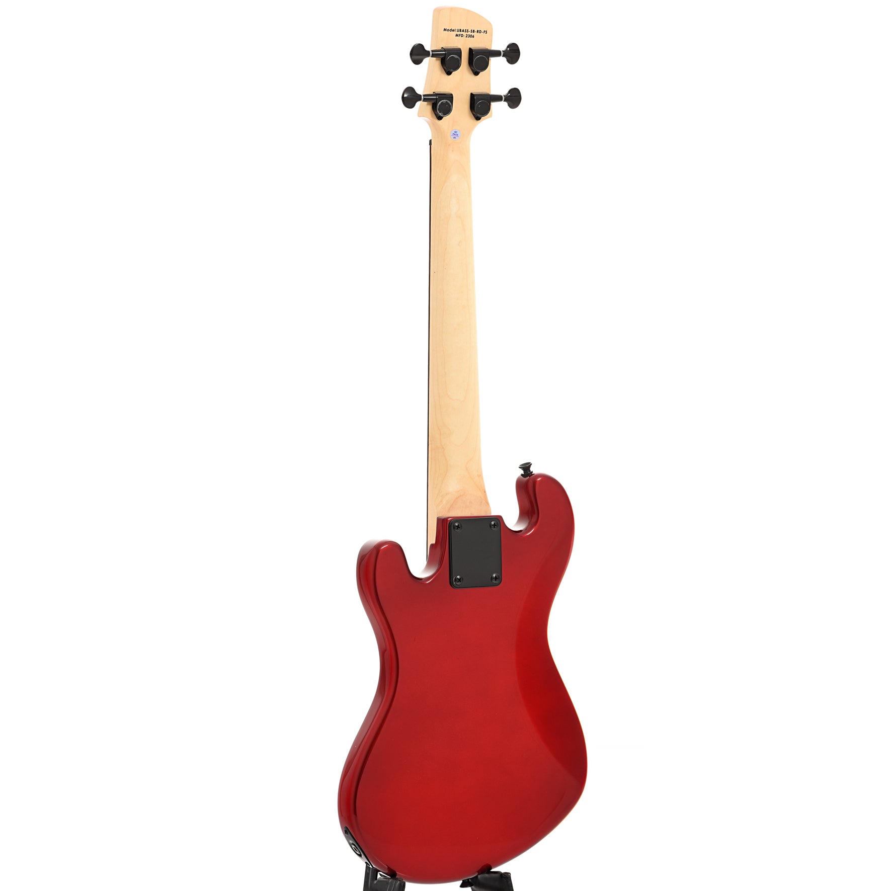 Full back and side of Kala Solid Body U-Bass, Candy Apple Red