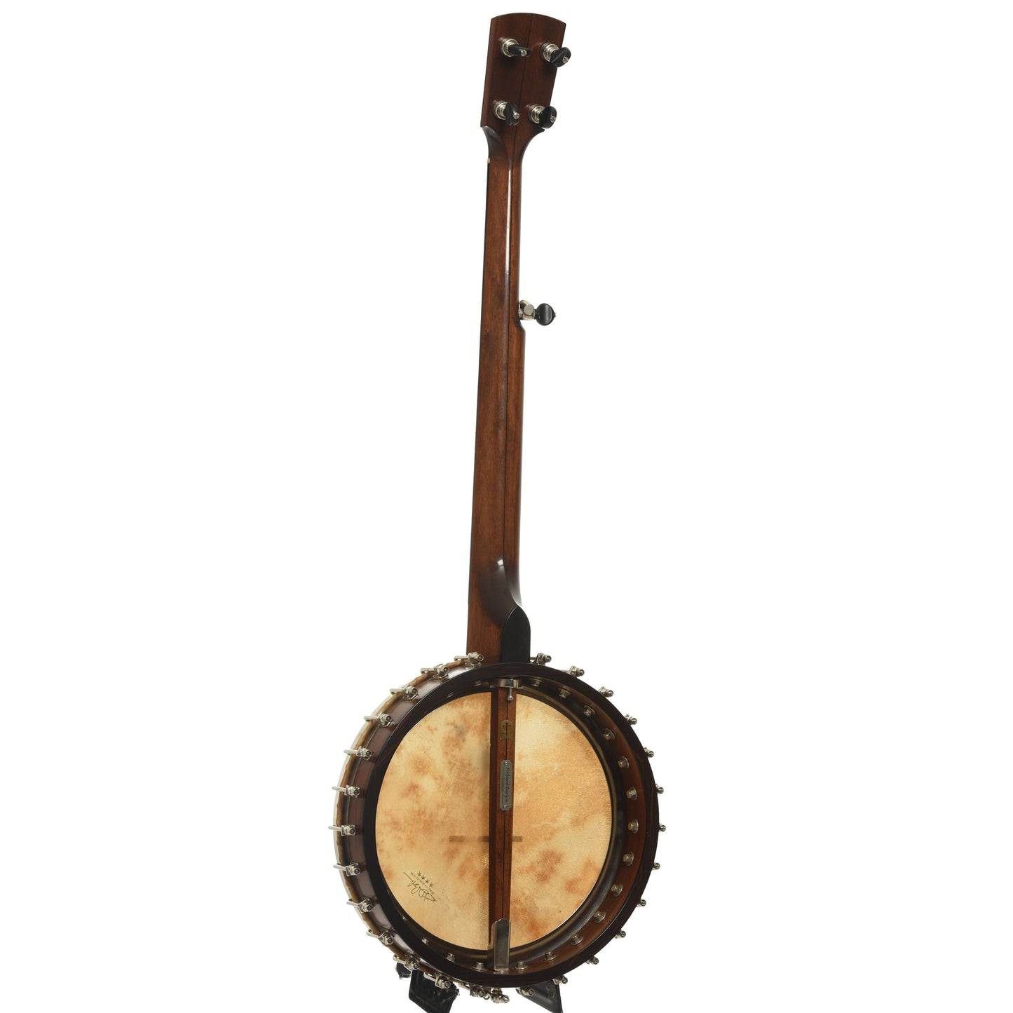 Full back and side of Rickard Dobson Custom Openback Banjo 