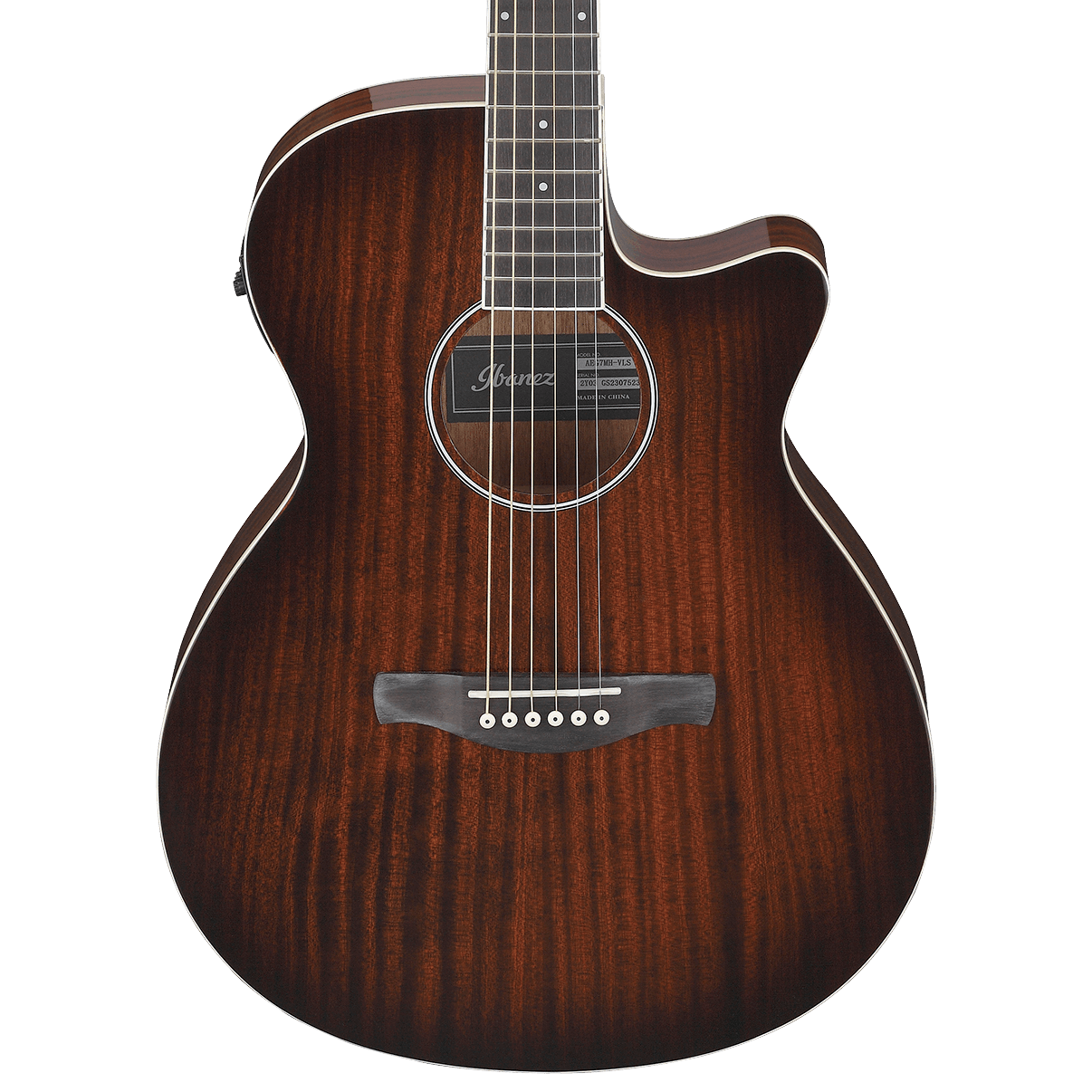 Front of Ibanez AEG7MH Grand Concert Acoustic-Electric Guitar, Violin Sunburst High Gloss