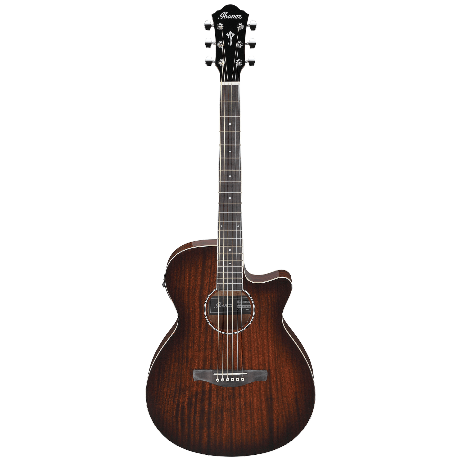 Full Front of Ibanez AEG7MH Grand Concert Acoustic-Electric Guitar, Violin Sunburst High Gloss