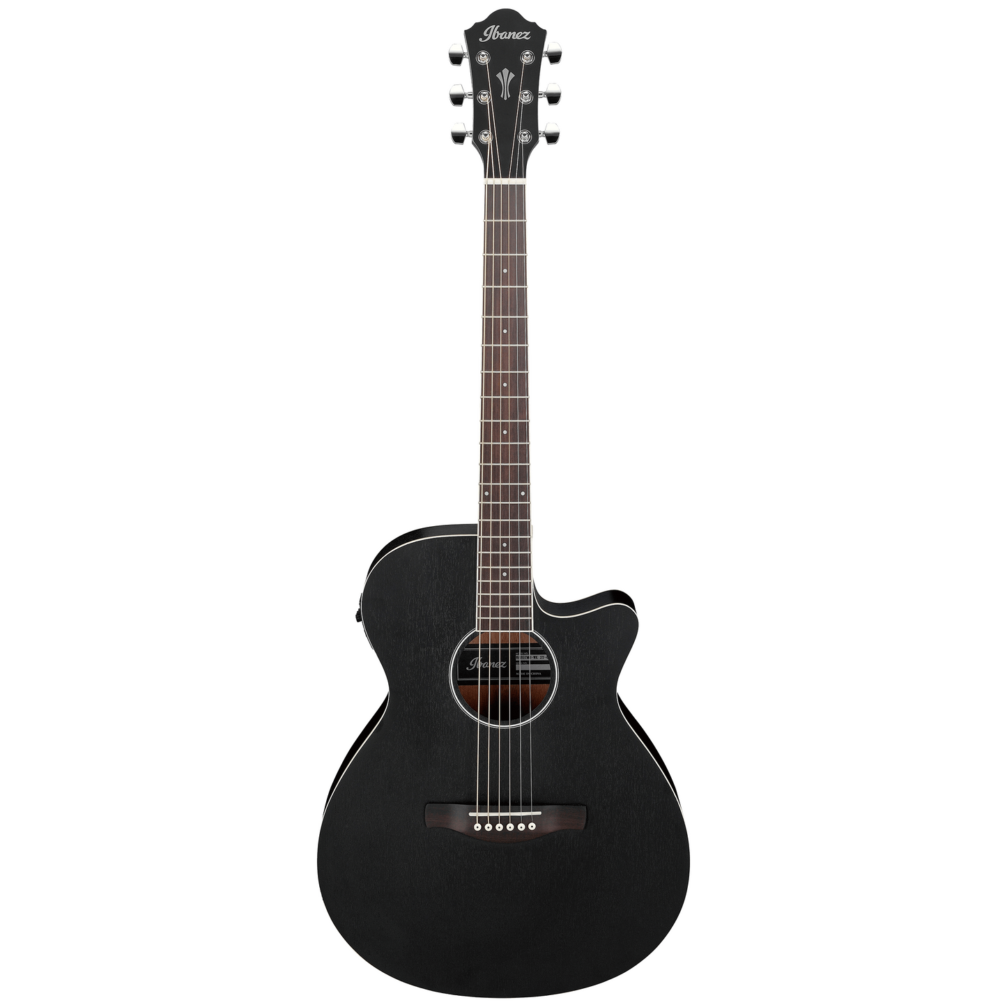 Full Front of Ibanez AEG7MH Grand Concert Acoustic-Electric Guitar, Weathered Black Open Pore