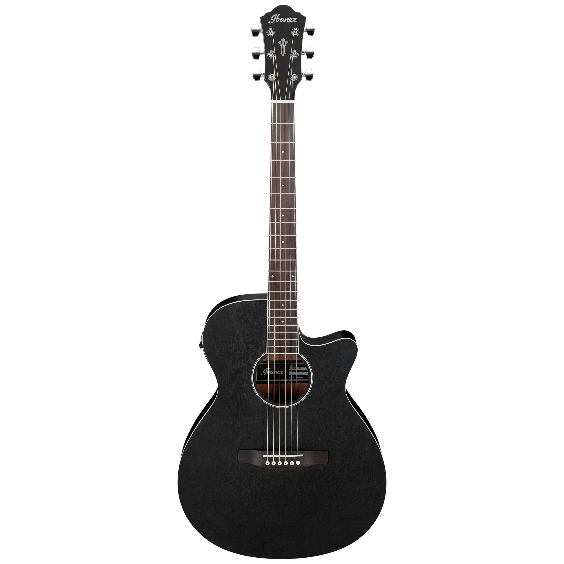 Full Front of Ibanez AEG7MH Grand Concert Acoustic-Electric Guitar, Weathered Black Open Pore